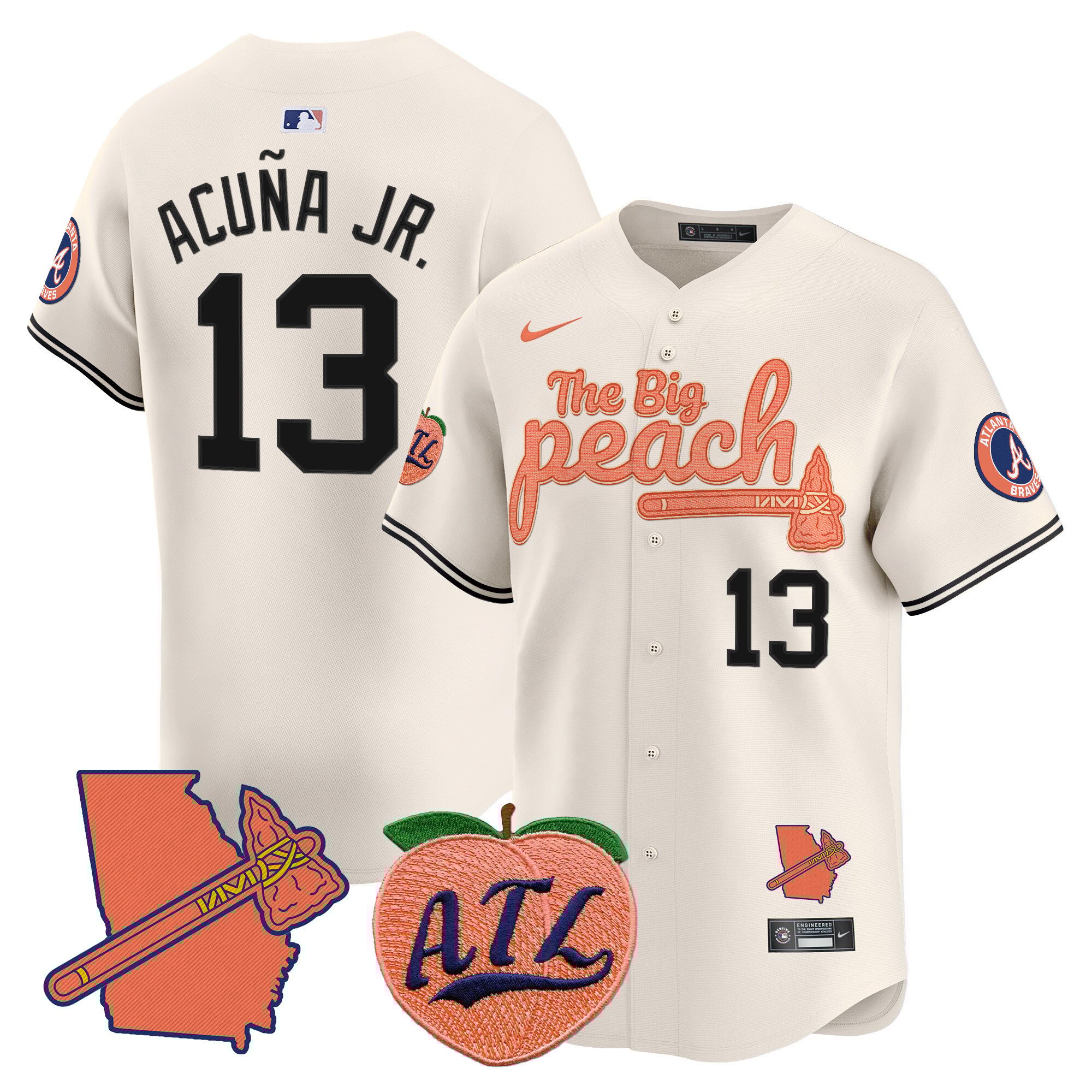 Men's Ronald Acuna Jr. Atlanta Braves The Big Peach Vapor Premier Limited Cream Jersey V2 - All Stitched