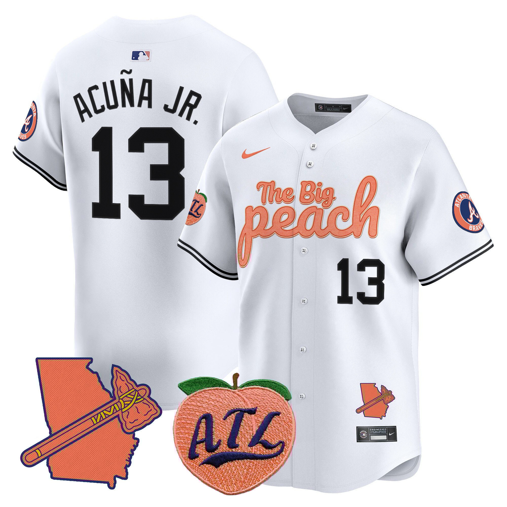 Men's Ronald Acuna Jr. Atlanta Braves The Big Peach Vapor Premier Limited White Jersey - All Stitched