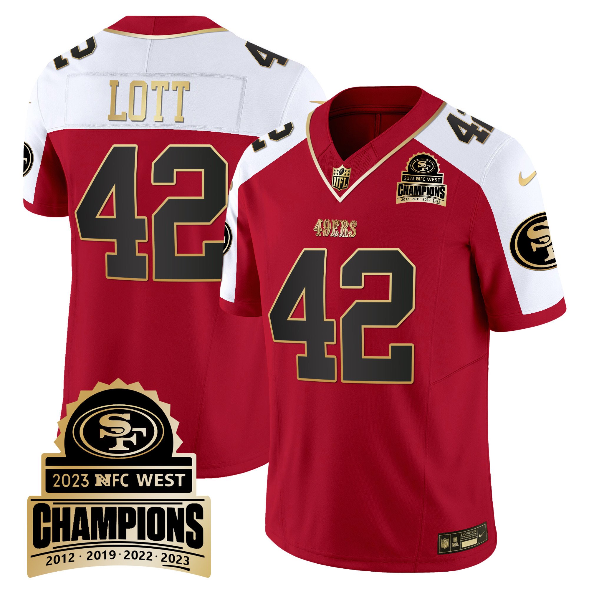 Men's Ronnie Lott San Francisco 49ers 2023 NFC West Champions Patch Vapor Alternate Jersey V4 - All Stitched