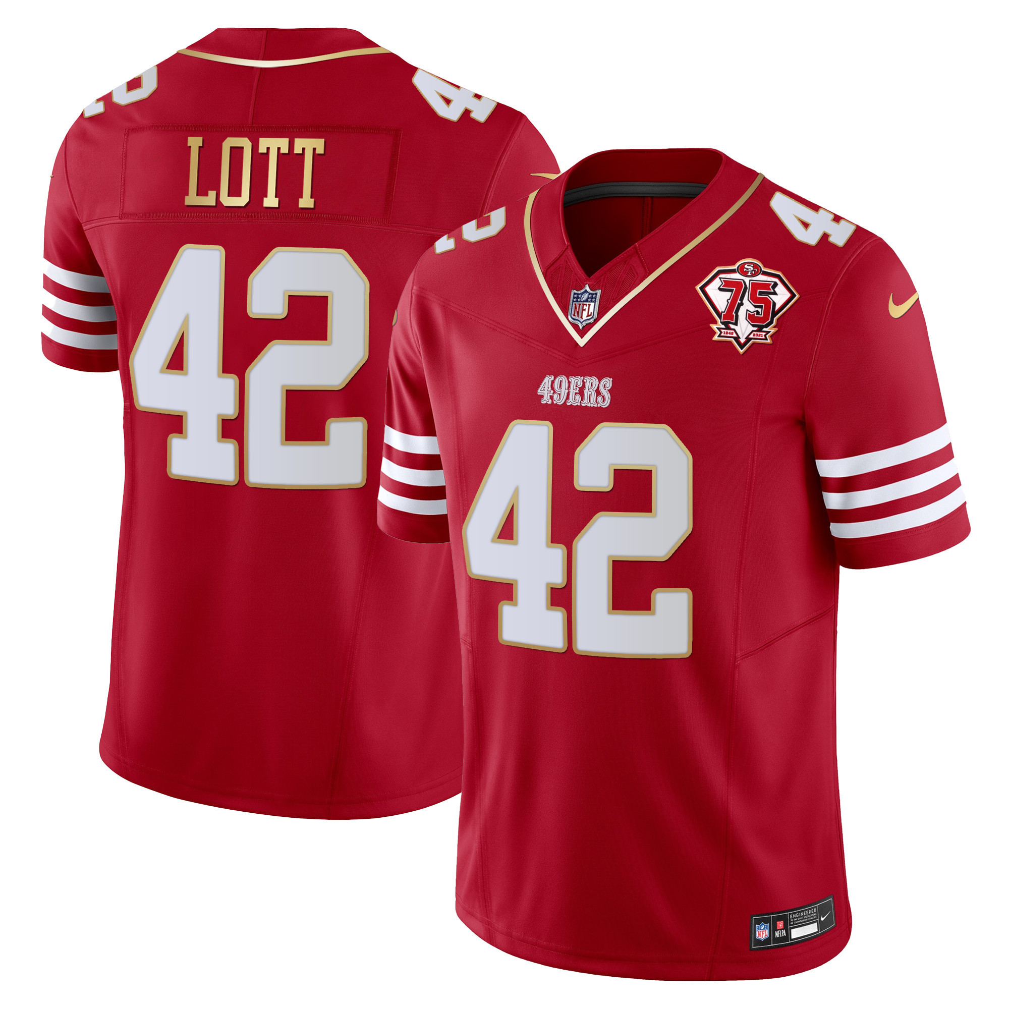 Men's Ronnie Lott San Francisco 49ers 2023 Vapor Gold Trim Limited Scarlet Gold Jersey - All Stitched