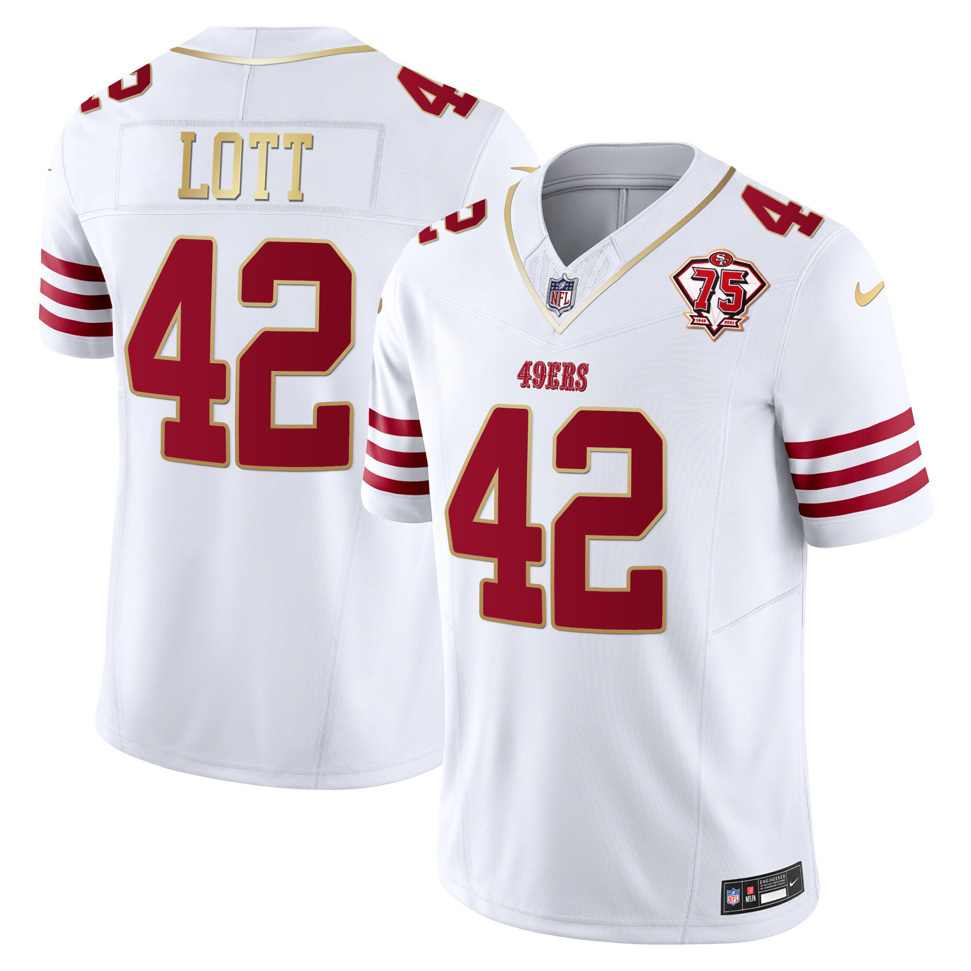 Men's Ronnie Lott San Francisco 49ers 2023 Vapor Gold Trim Limited White Gold Jersey - All Stitched