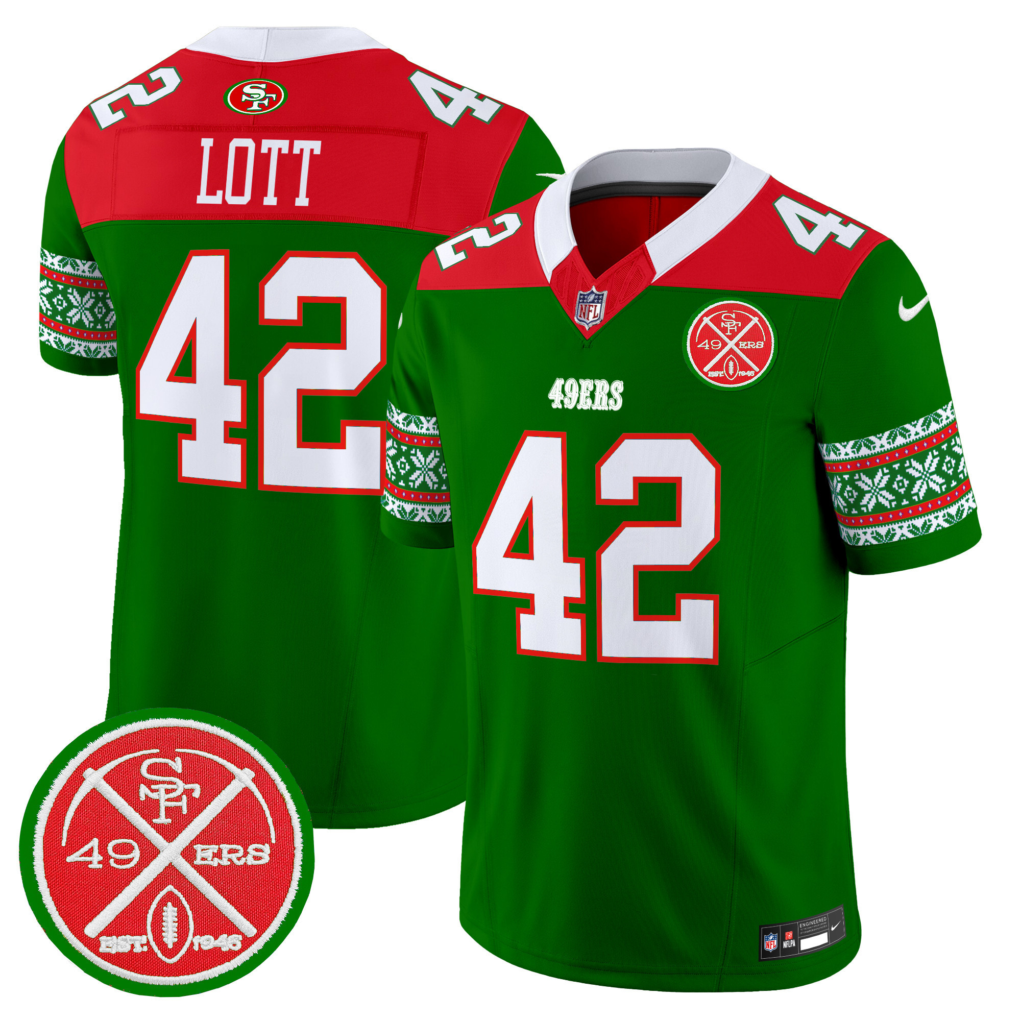 Men's Ronnie Lott San Francisco 49ers 2024 Christmas Vapor Limited Green Jersey - All Stitched