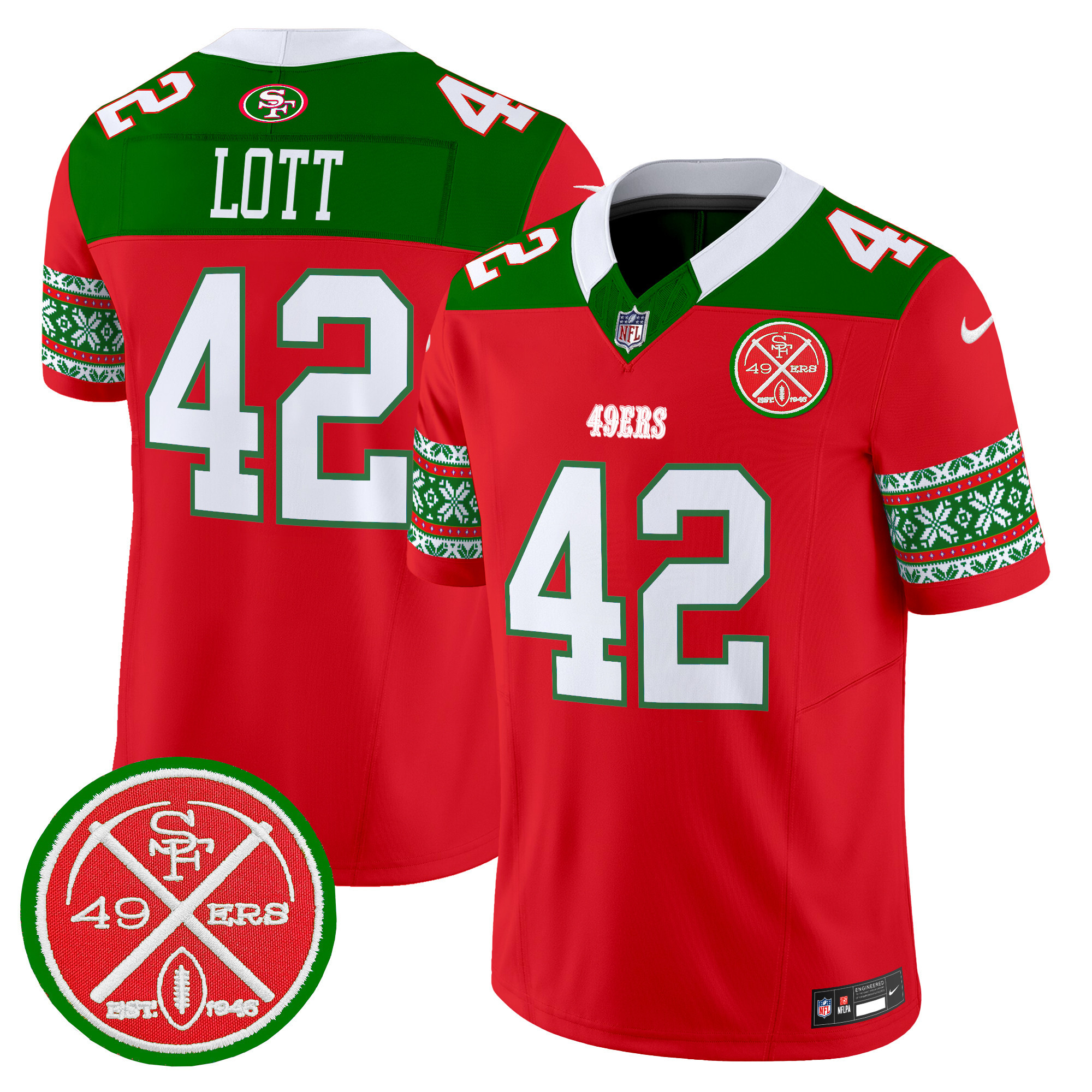 Men's Ronnie Lott San Francisco 49ers 2024 Christmas Vapor Limited Red Jersey - All Stitched