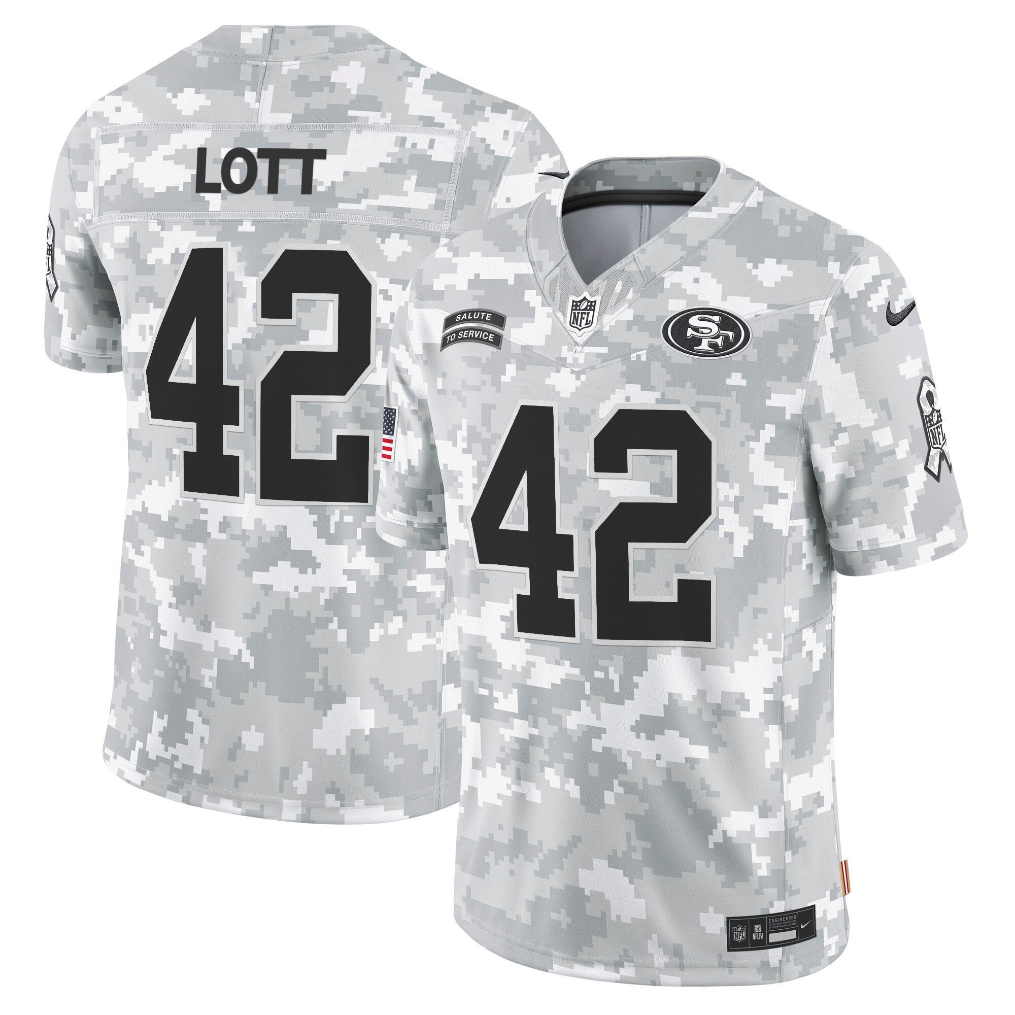 Men's Ronnie Lott San Francisco 49ers 2024 Salute to Service Vapor Limited Arctic Camo Jersey - All stitched