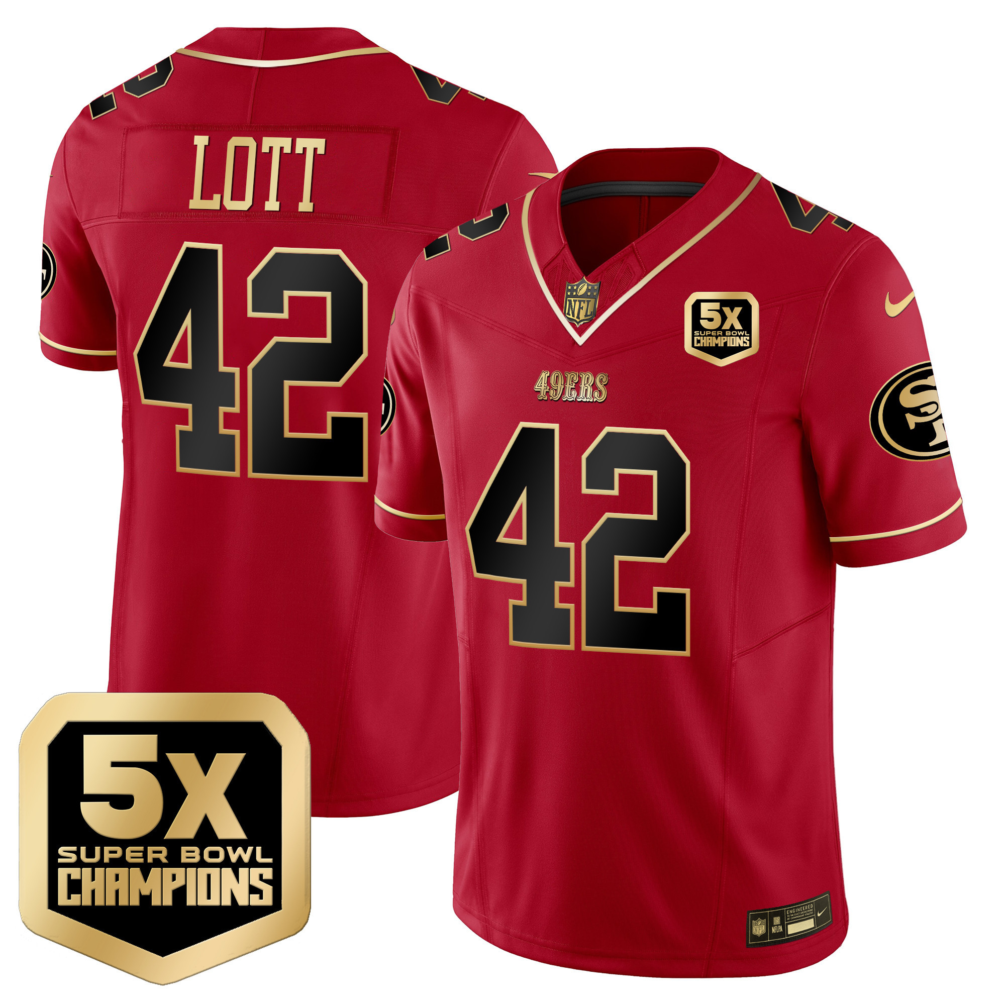 Men's Ronnie Lott San Francisco 49ers 5x Super Bowl Champions Vapor Limited Scarlet Limited Jersey - All Stitched