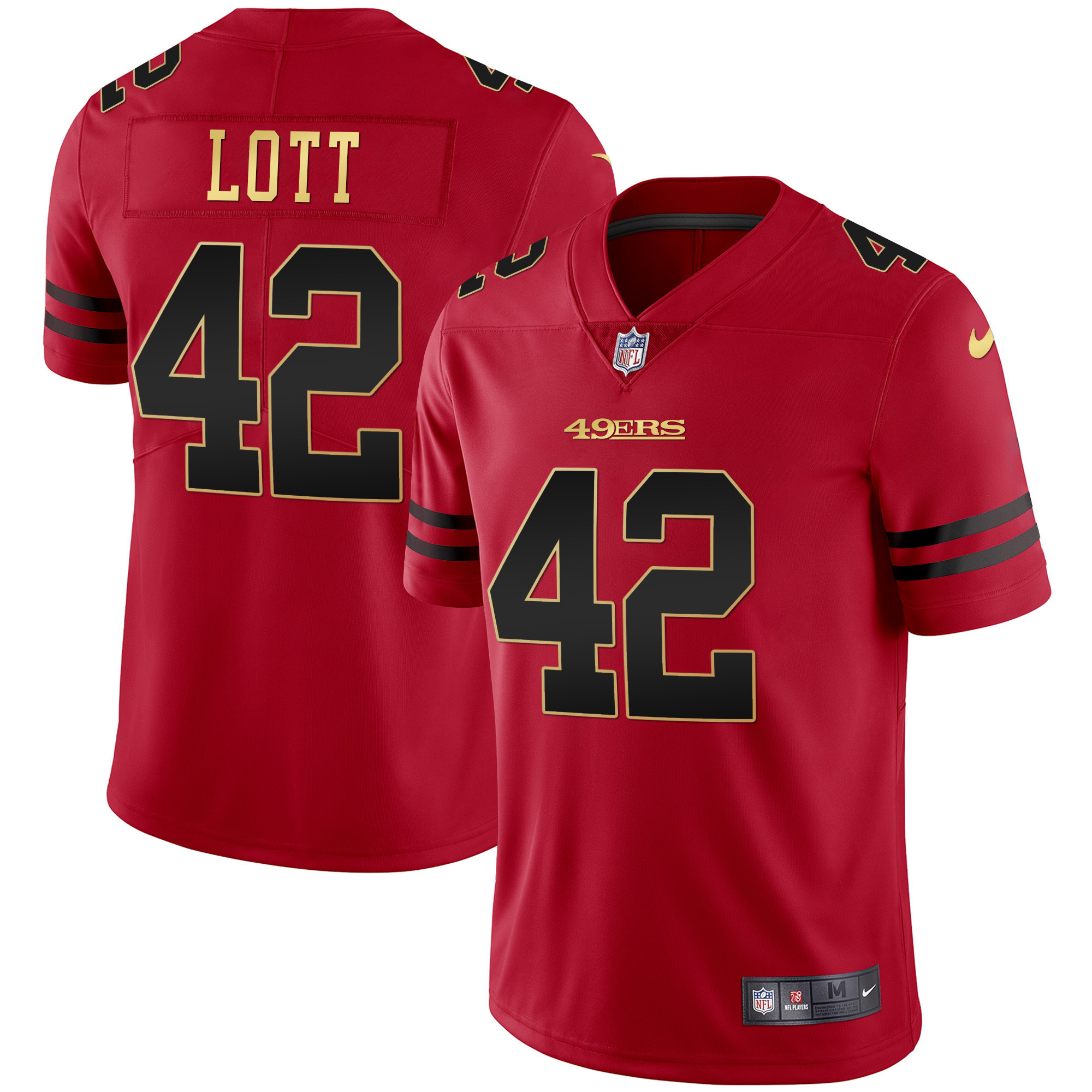 Men's Ronnie Lott San Francisco 49ers Black Red Gold Blooded Red Jersey - All Stitched