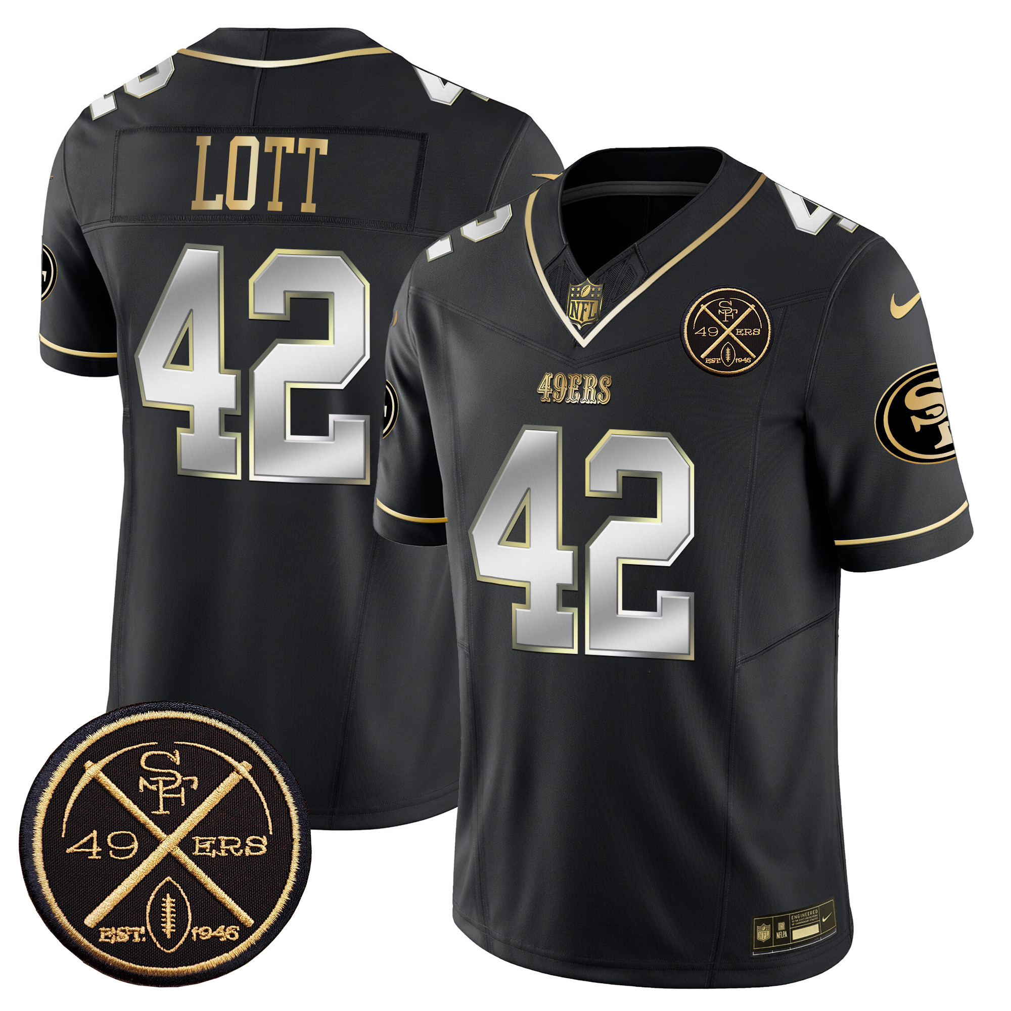 Men's Ronnie Lott San Francisco 49ers Est.1946 Patch Vapor Limited Black Limited Jersey - All Stitched