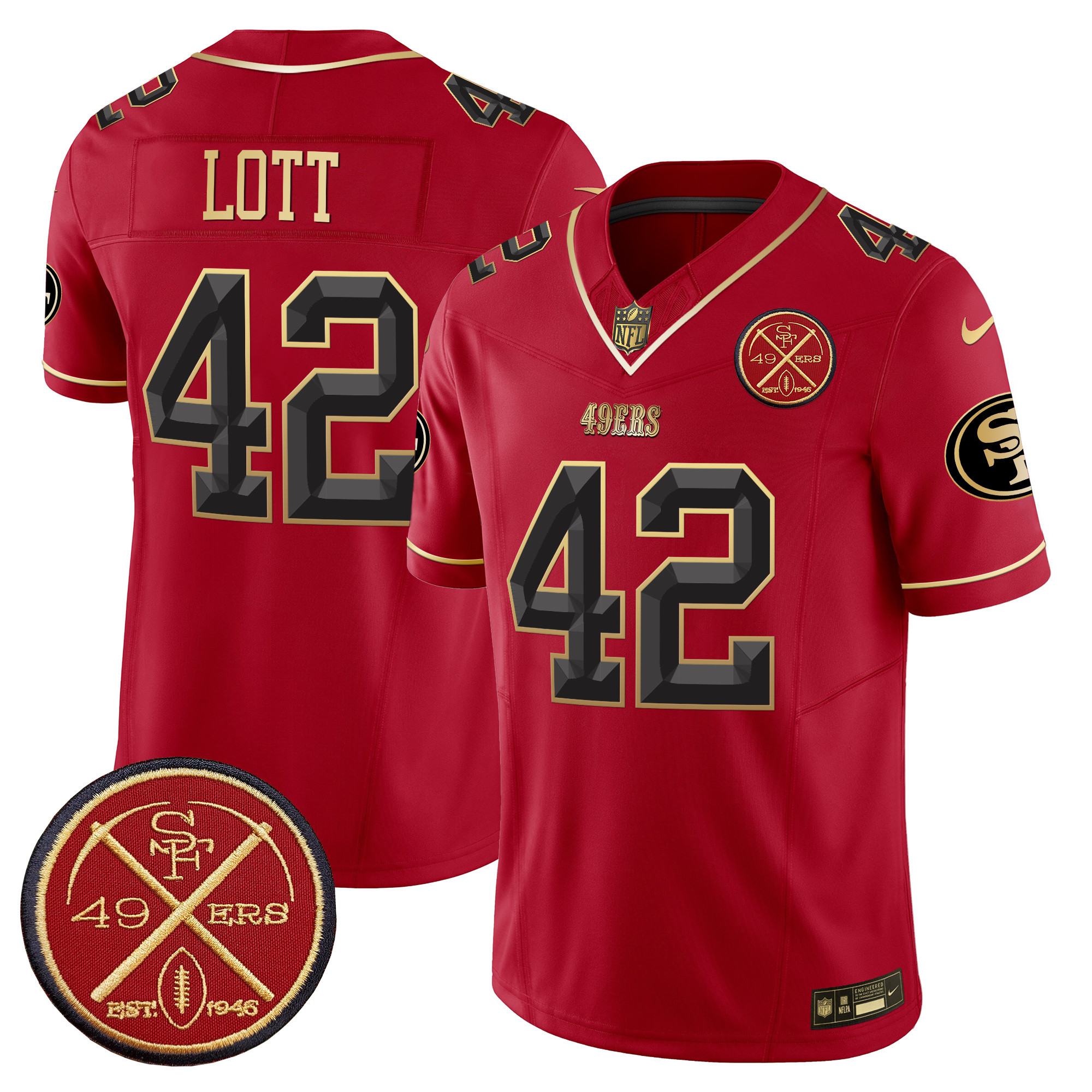 Men's Ronnie Lott San Francisco 49ers Est.1946 Patch Vapor Limited Scarlet Limited Jersey V2 - All Stitched