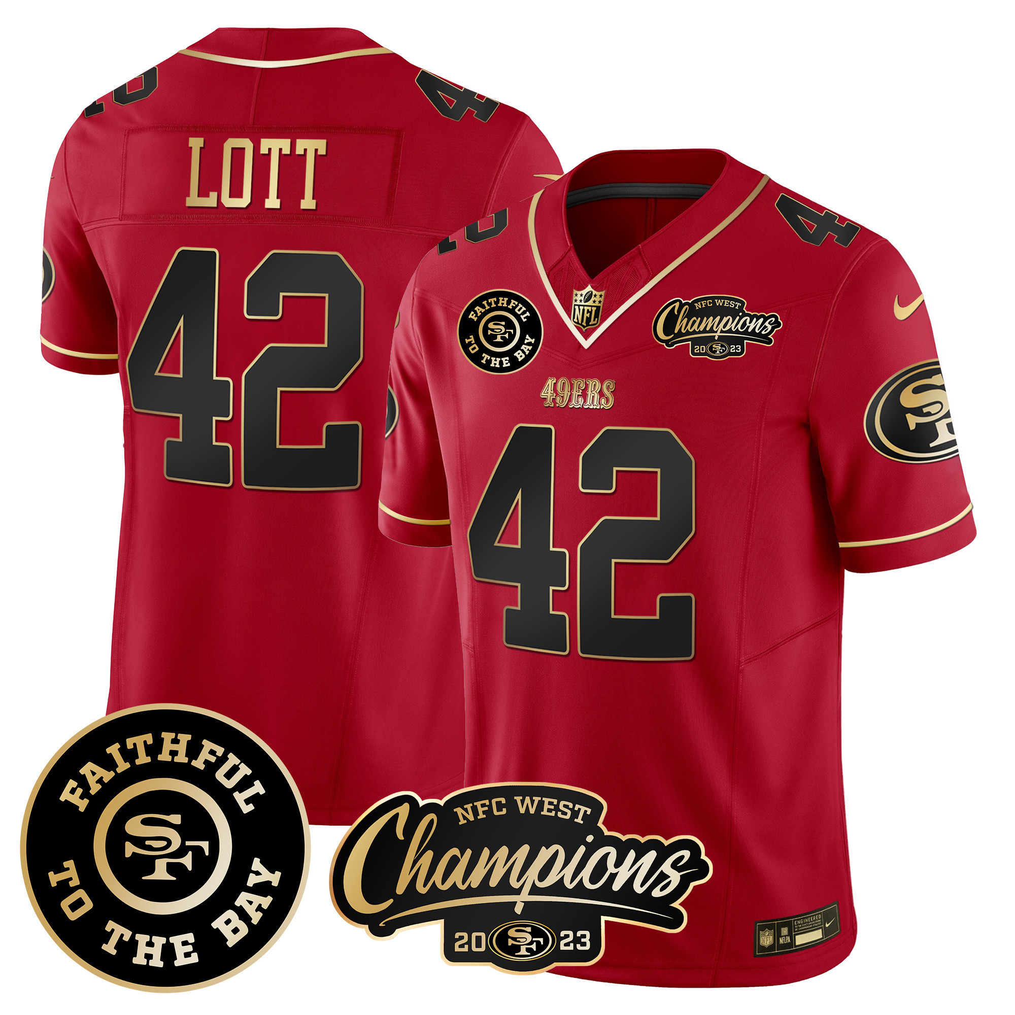 Men's Ronnie Lott San Francisco 49ers Faithful & 2023 NFC West Champions Patch Vapor Scarlet Limited Jersey - All Stitched