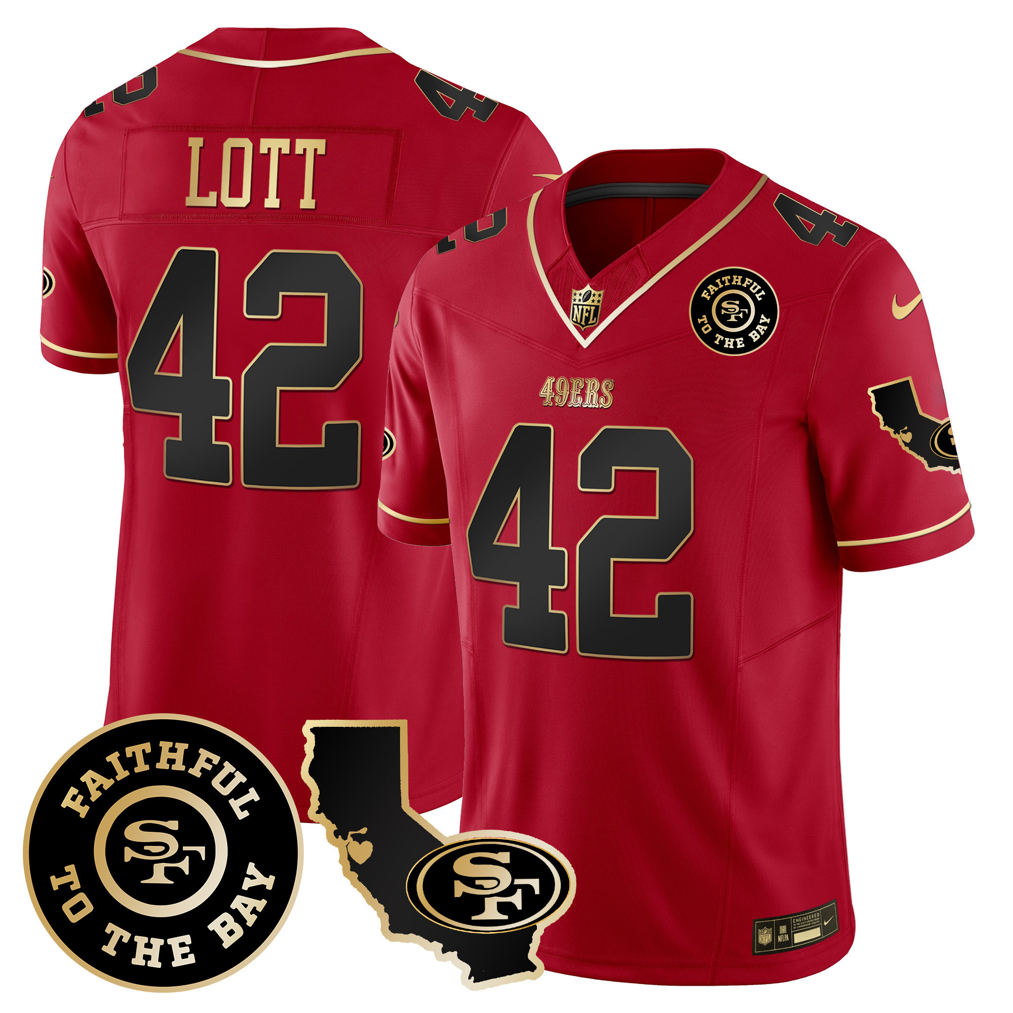 Men's Ronnie Lott San Francisco 49ers Faithful & California Patch Vapor Scarlet Limited Jersey - All Stitched