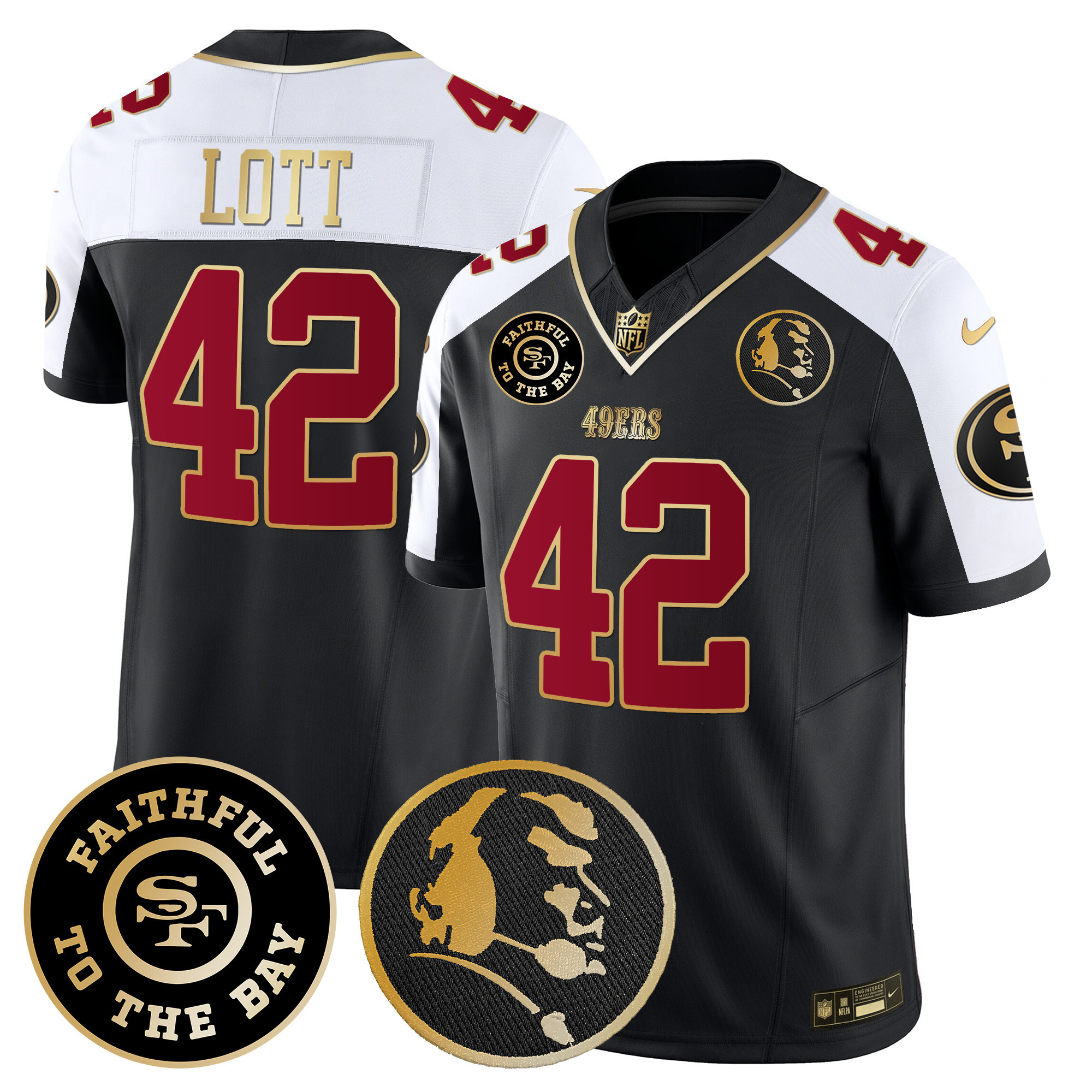 Men's Ronnie Lott San Francisco 49ers Faithful & John Madden Patch Vapor Black Alternate Jersey - All Stitched