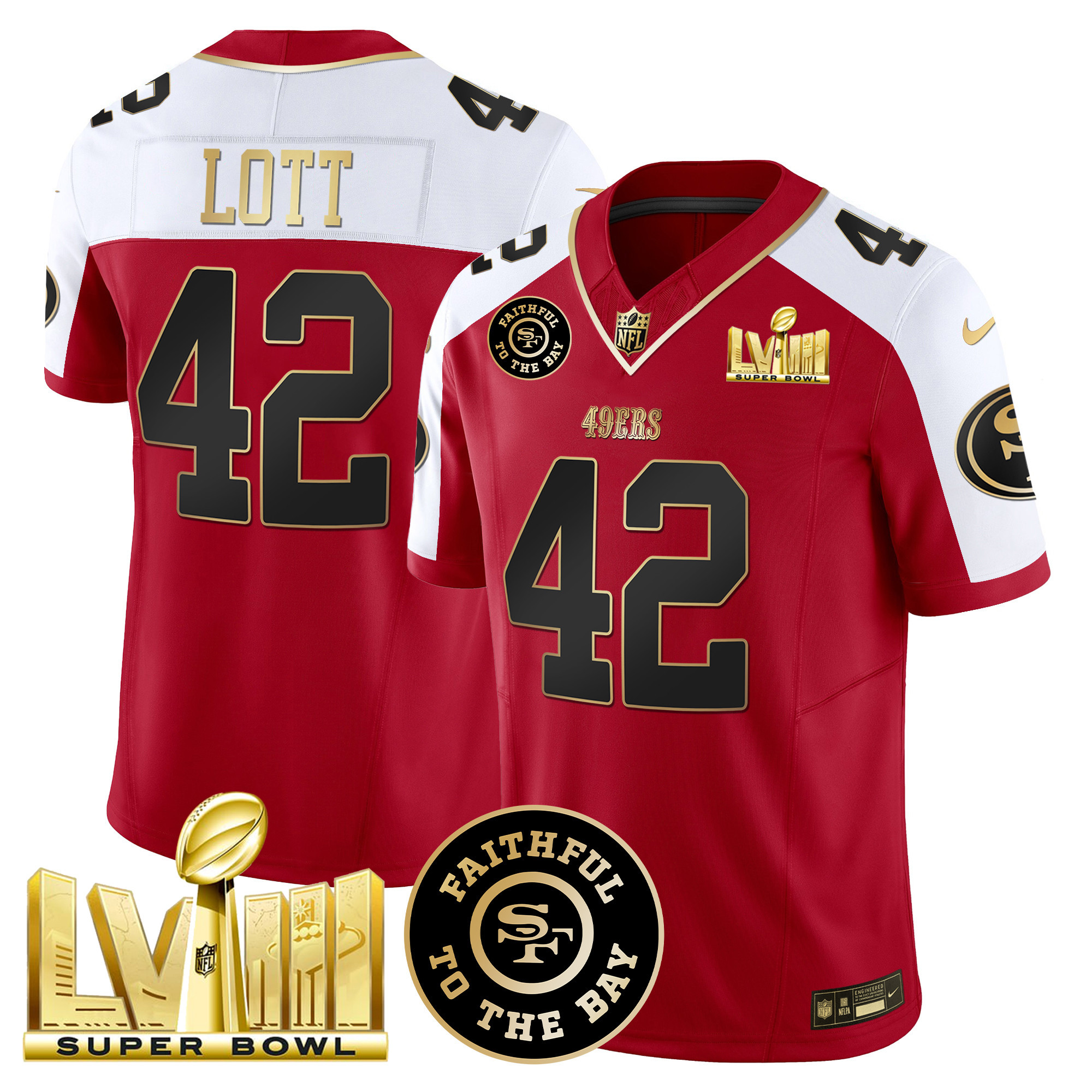 Men's Ronnie Lott San Francisco 49ers Faithful & Super Bowl LVIII Gold Patch Vapor Alternate Jersey - All Stitched