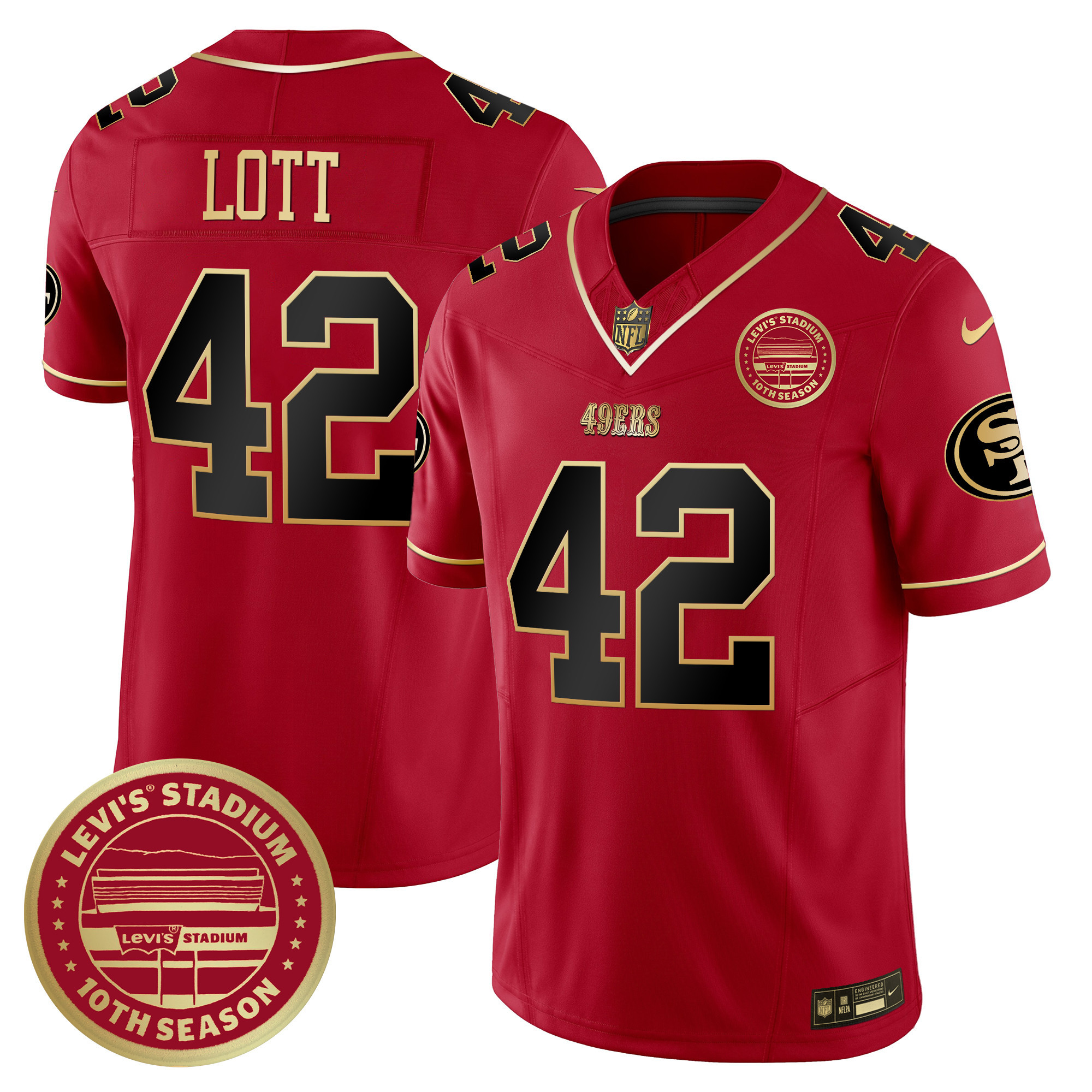 Men's Ronnie Lott San Francisco 49ers Levi's Stadium 10th Season Patch Vapor Limited Scarlet Limited Jersey - All Stitched