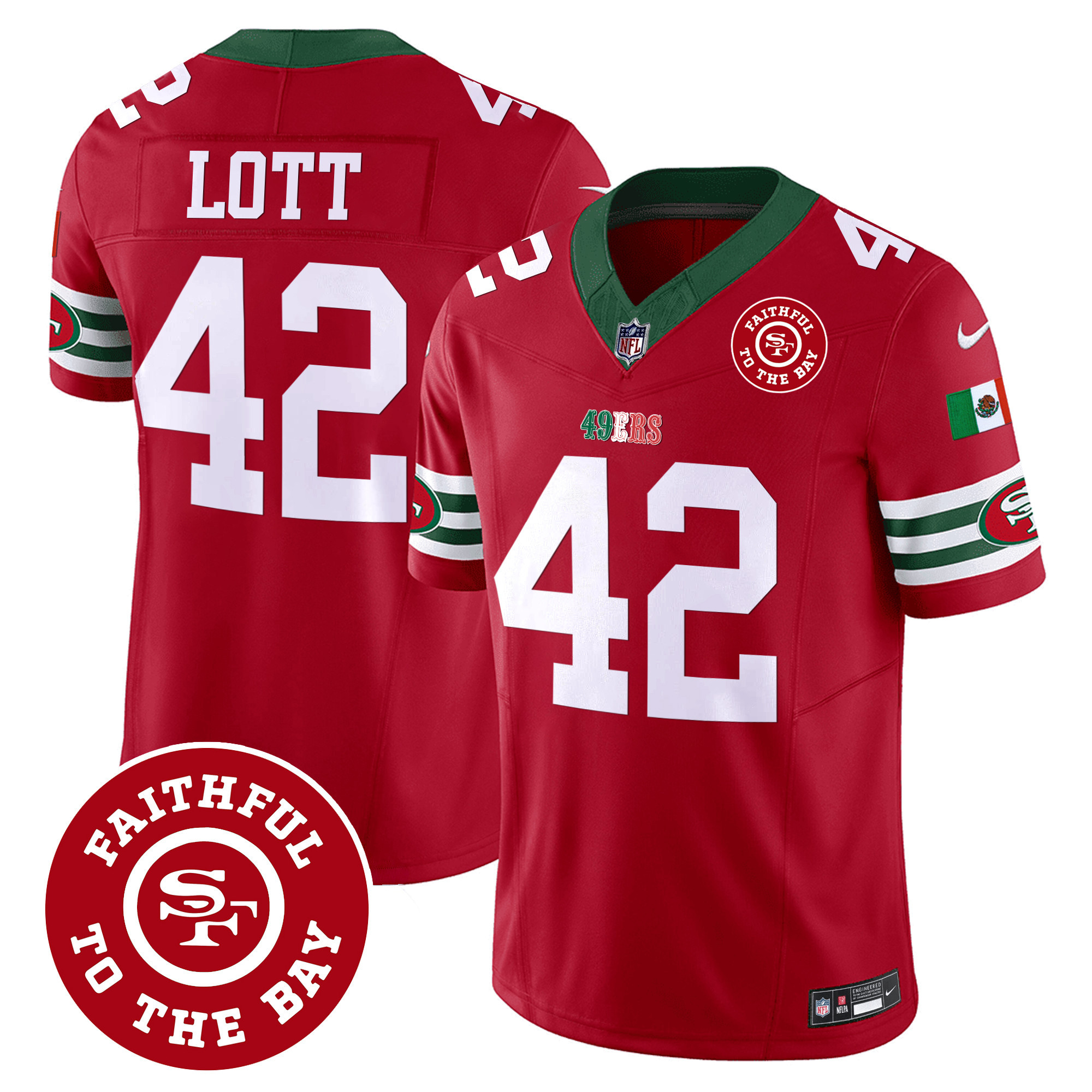 Men's Ronnie Lott San Francisco 49ers Mexico Faithful To The Bay Patch Vapor Red Jersey - All Stitched