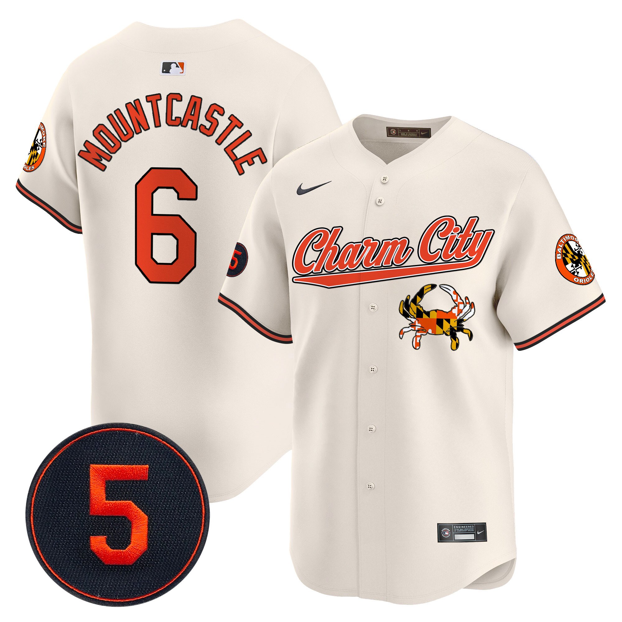 Men's Ryan Mountcastle Baltimore Orioles Robinson Patch Vapor Premier Limited Cream Jersey V8 - All Stitched