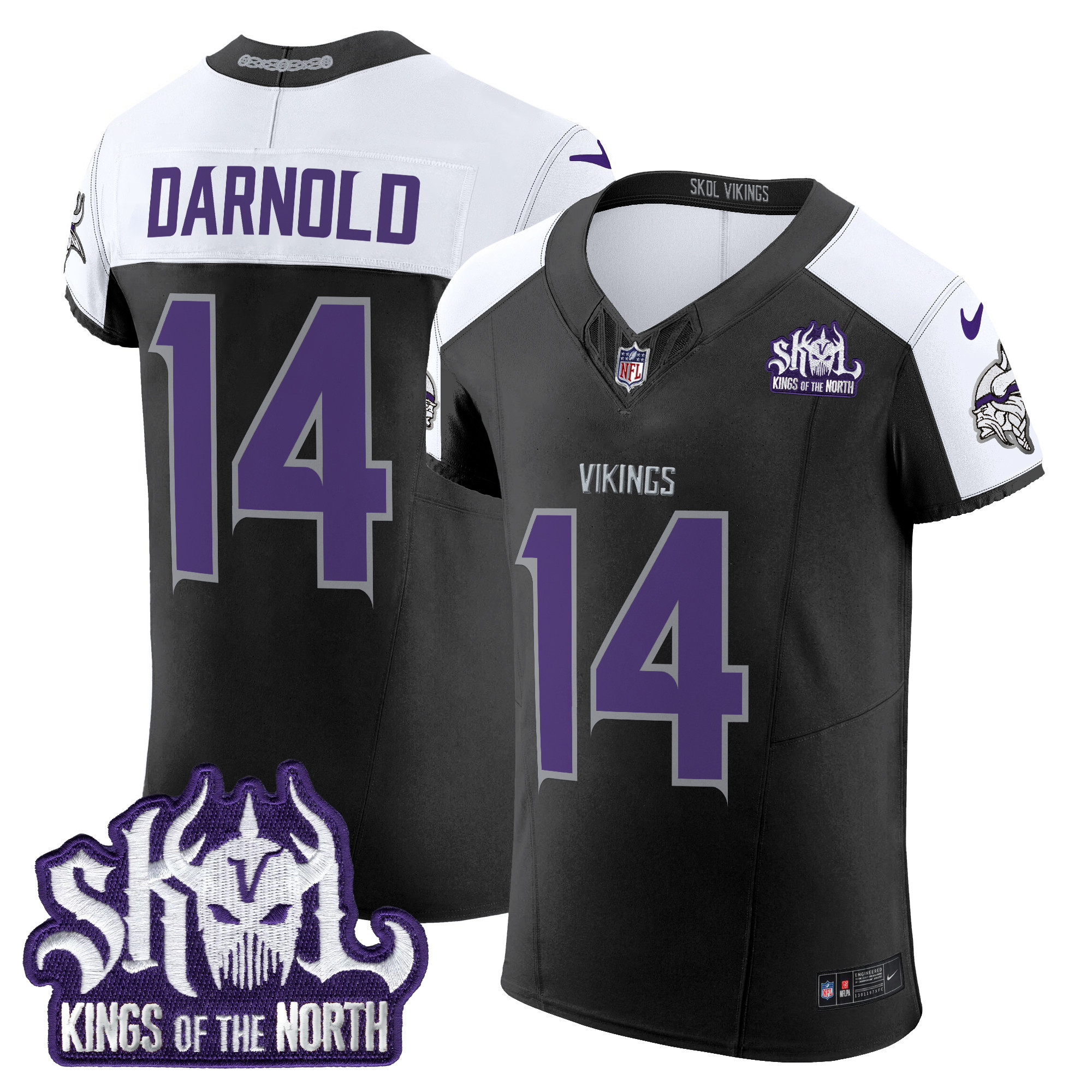 Men's Sam Darnold Minnesota Vikings 2024 Winter Warrior Skol Patch Vapor Elite Black Alternate Jersey - All Stitched