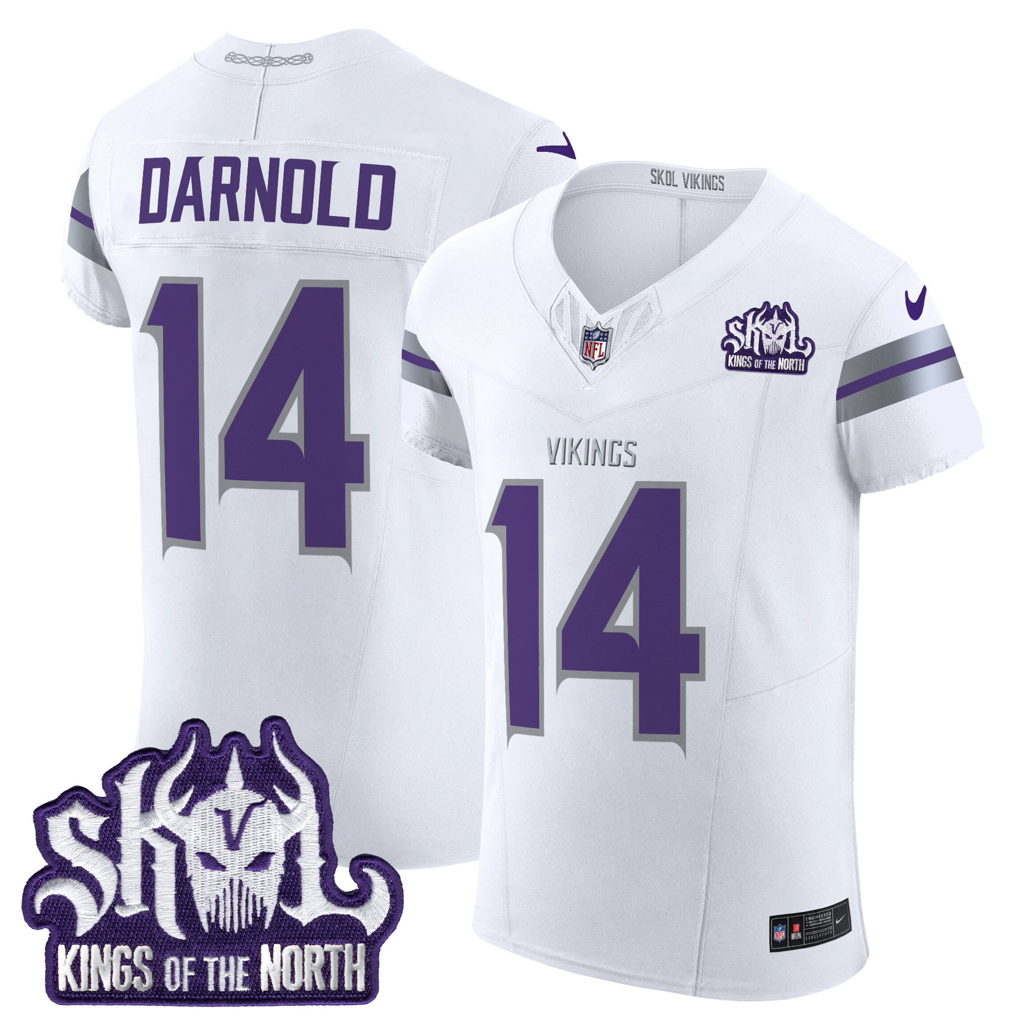 Men's Sam Darnold Minnesota Vikings 2024 Winter Warrior Skol Patch Vapor Elite White Jersey - All Stitched