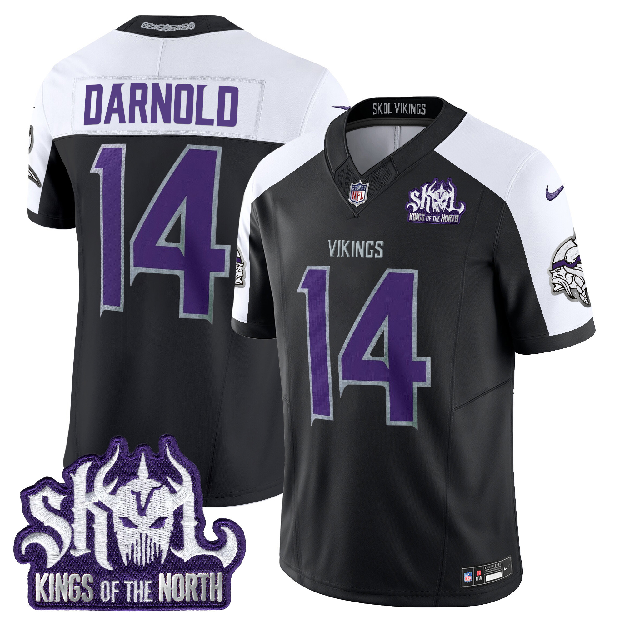 Men's Sam Darnold Minnesota Vikings 2024 Winter Warrior Skol Patch Vapor Limited Black Alternate Jersey - All Stitched