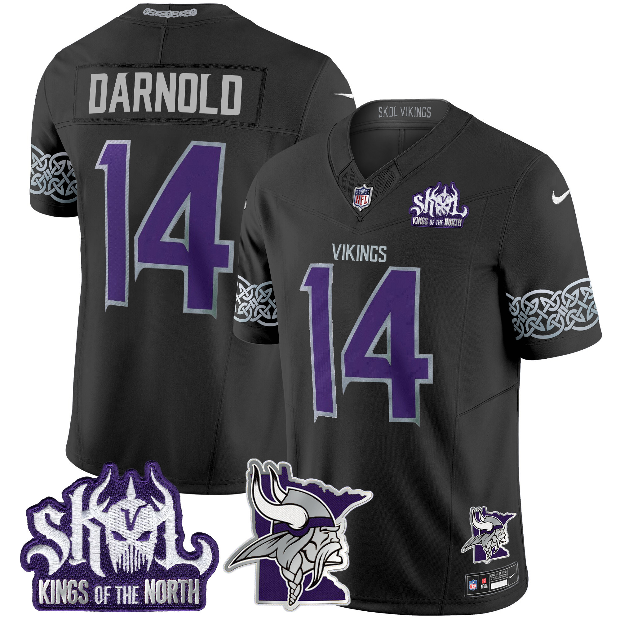 Men's Sam Darnold Minnesota Vikings 2024 Winter Warrior Skol Patch Vapor Limited Black Jersey V2 - All Stitched