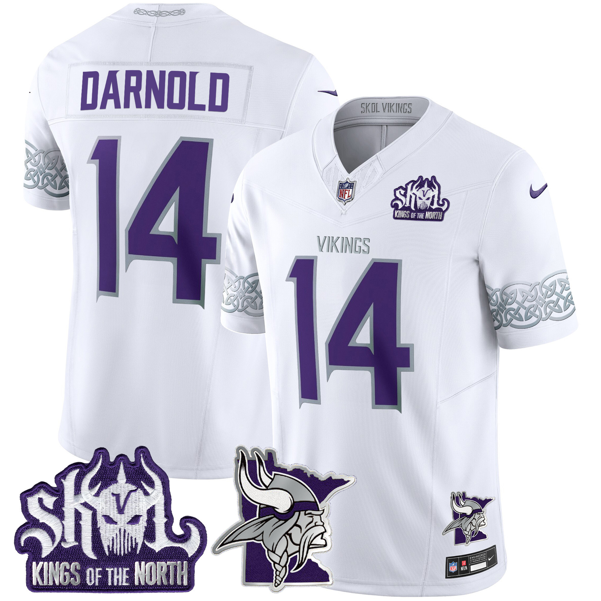 Men's Sam Darnold Minnesota Vikings 2024 Winter Warrior Skol Patch Vapor Limited White Jersey V2 - All Stitched