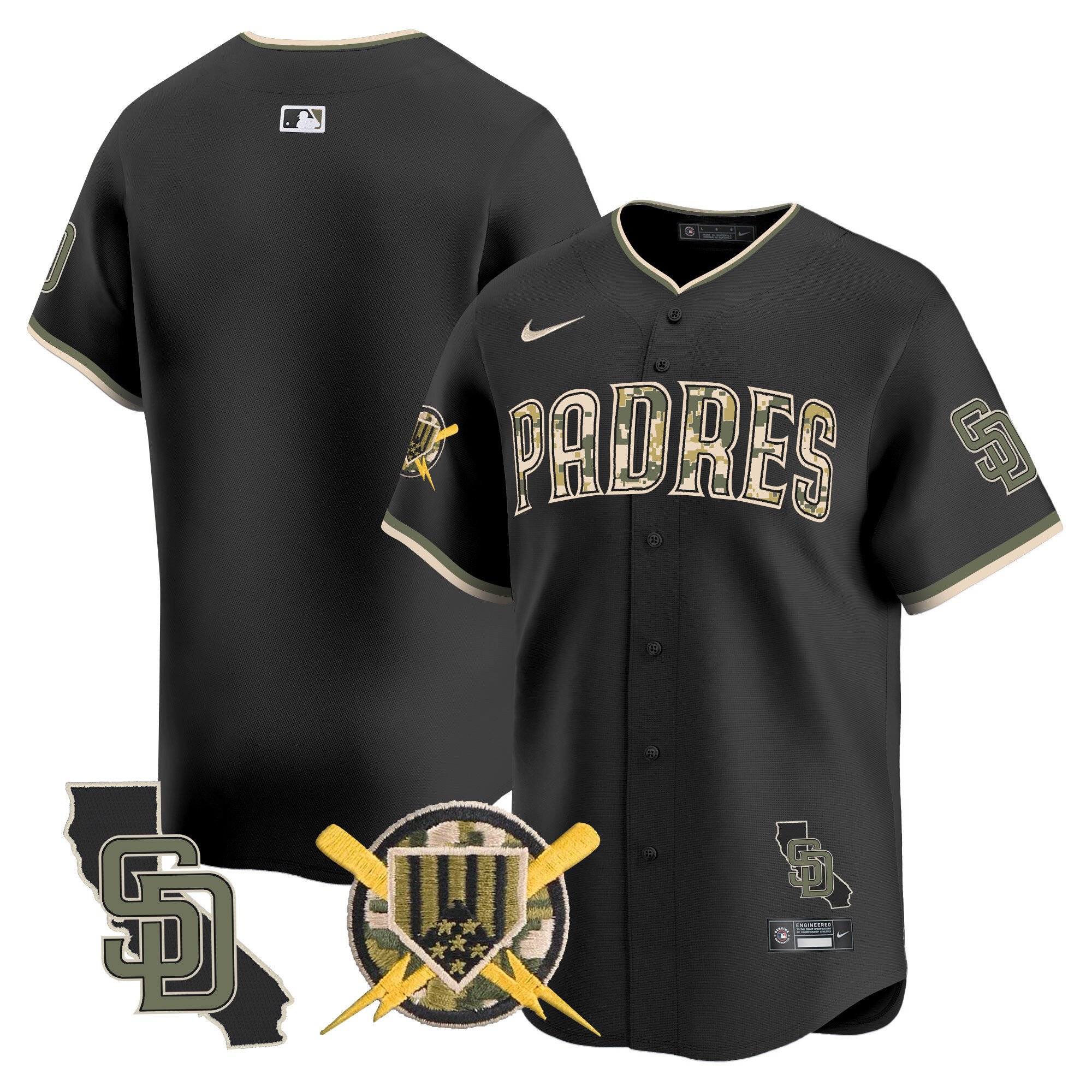 Men's San Diego Padres Armed Forces Day Vapor Premier Limited Black Jersey - All Stitched