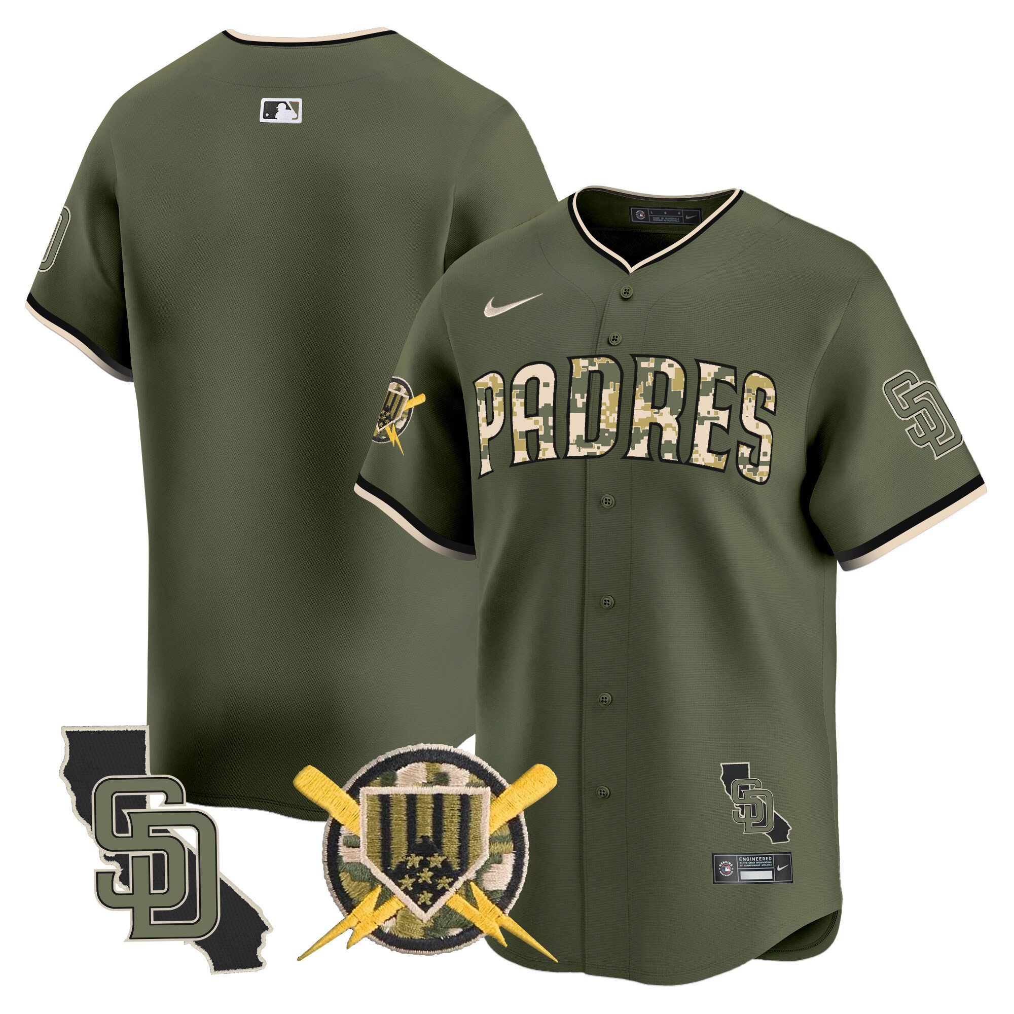 Men's San Diego Padres Armed Forces Day Vapor Premier Limited Green Jersey - All Stitched