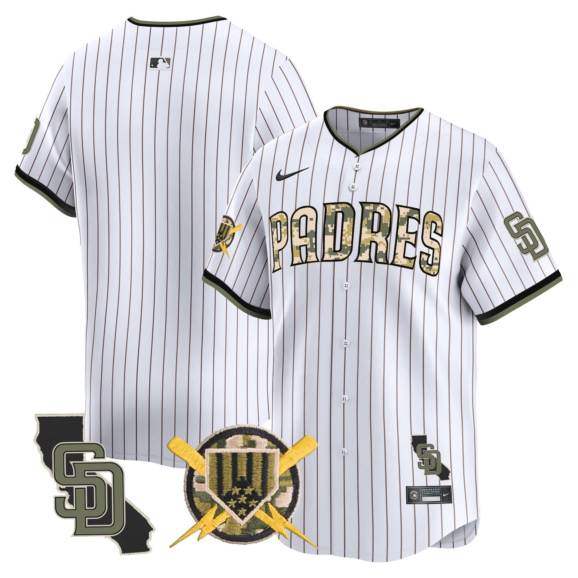 Men's San Diego Padres Armed Forces Day Vapor Premier Limited Pinstripe Jersey - All Stitched