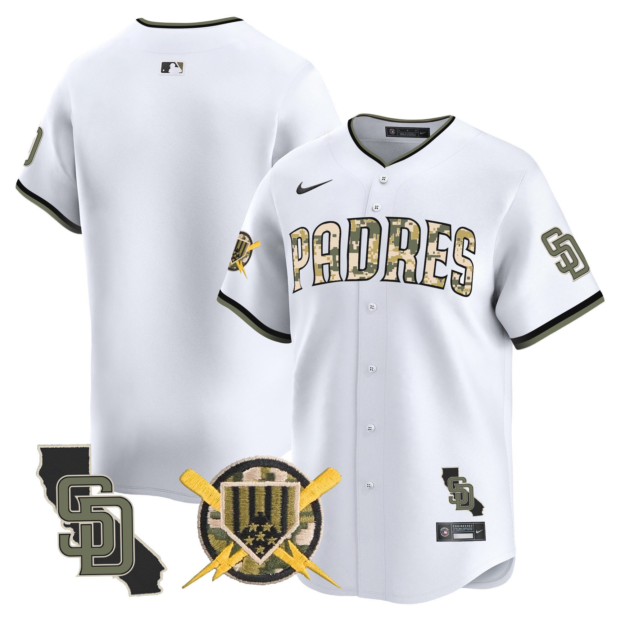 Men's San Diego Padres Armed Forces Day Vapor Premier Limited White Jersey - All Stitched
