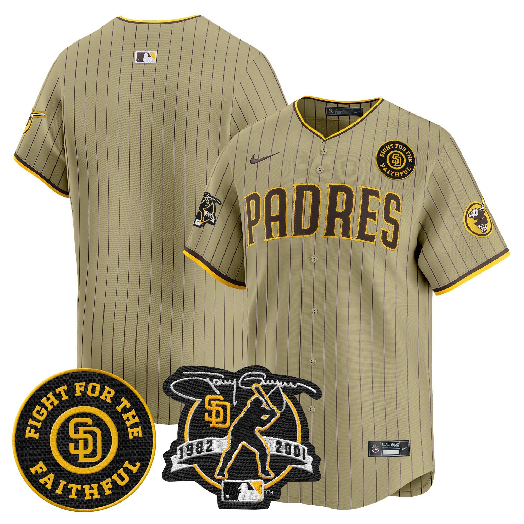 Men's San Diego Padres Tony Gwynn & Faithful Patch Vapor Premier Limited Tan Jersey Ã± All Stitched
