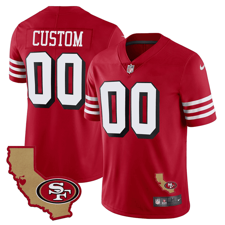 Men's San Francisco 49ers 1994 California State Map Patch Throwback Custom Red Jersey - All Stitched