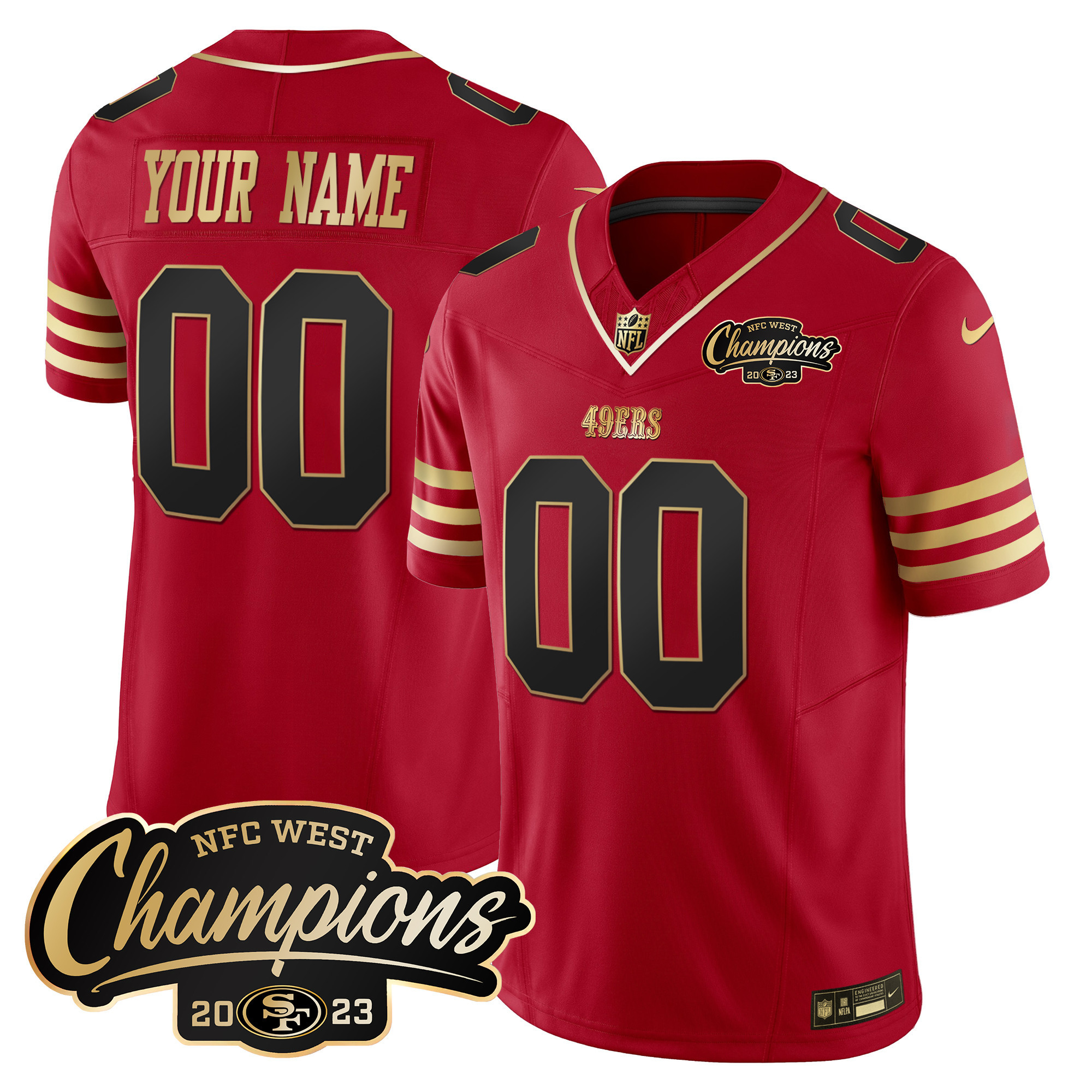 Men's San Francisco 49ers 2023 NFC West Champions Patch Vapor Custom Black Scarlet Jersey - All Stitched
