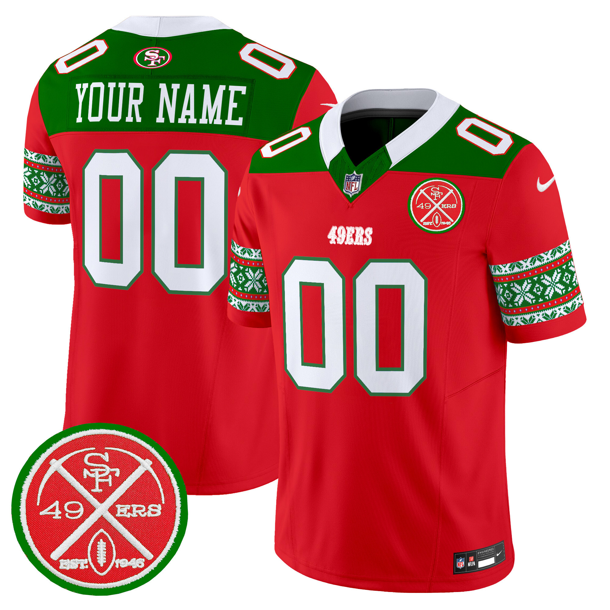 Men's San Francisco 49ers 2024 Christmas Vapor Limited Custom Red Jersey - All Stitched