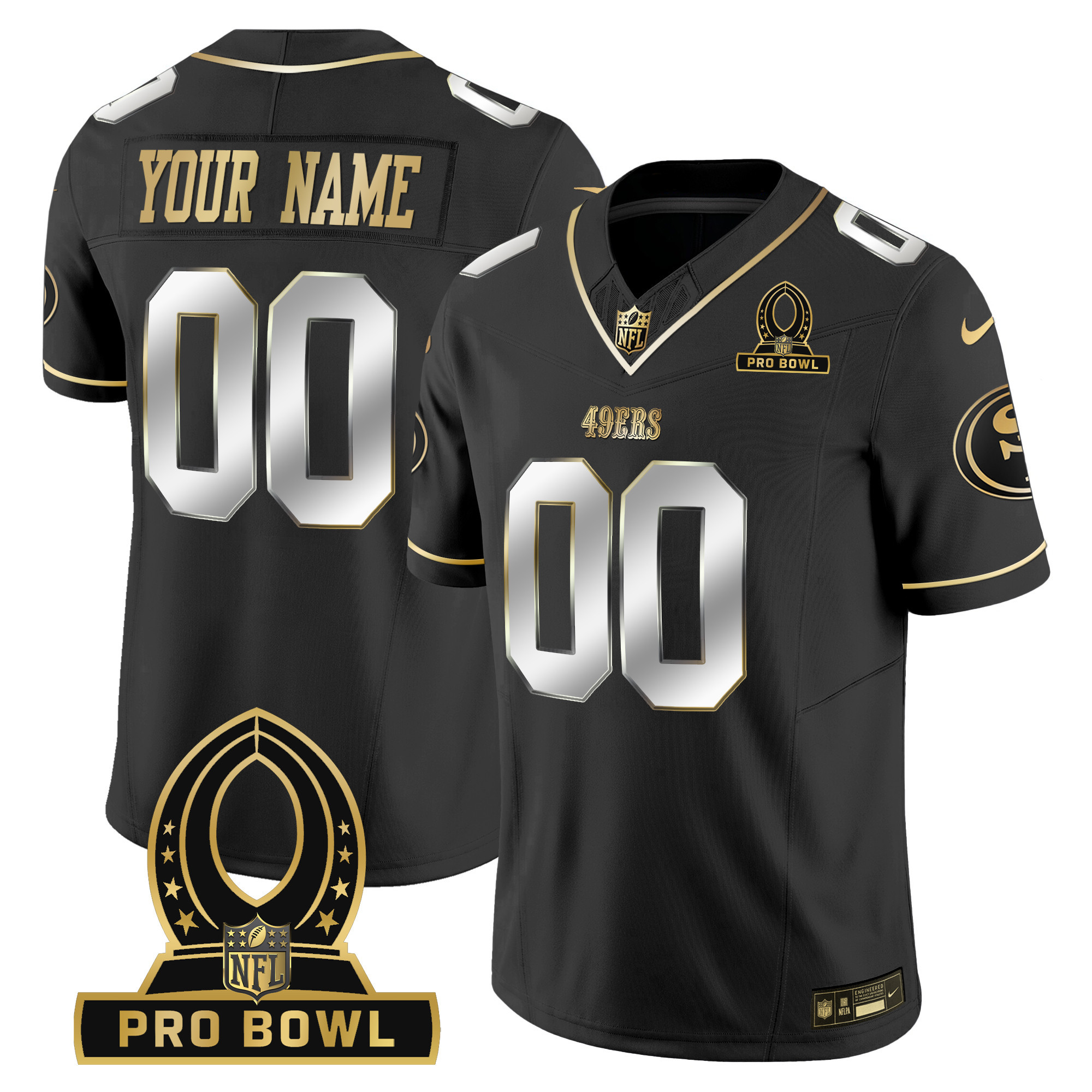 Men's San Francisco 49ers 2024 Pro Bowl Patch Vapor Custom Black Limited Jersey - All Stitched