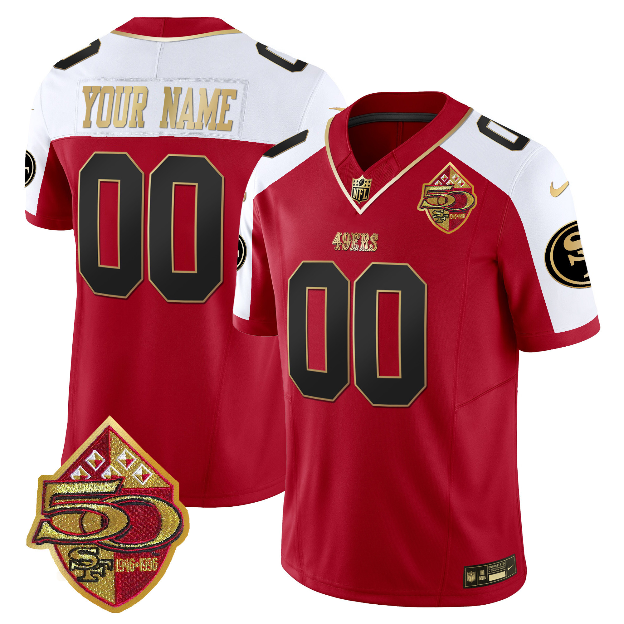 Men's San Francisco 49ers 50th Anniversary Patch Vapor Limited Custom Alternate Jersey - All Stitched