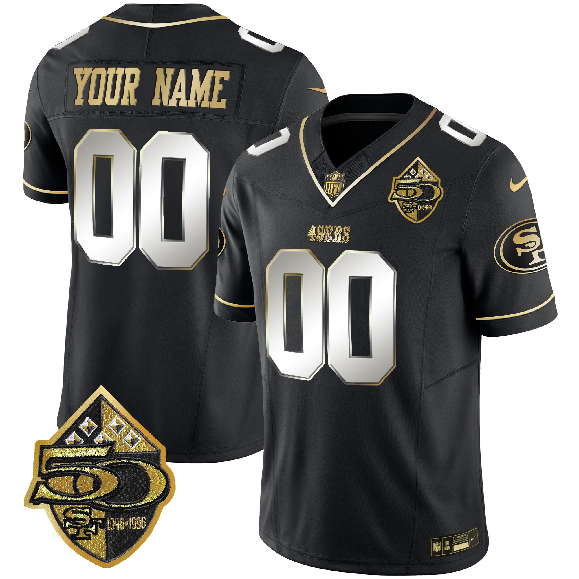Men's San Francisco 49ers 50th Anniversary Patch Vapor Limited Custom Black Limited Jersey - All Stitched