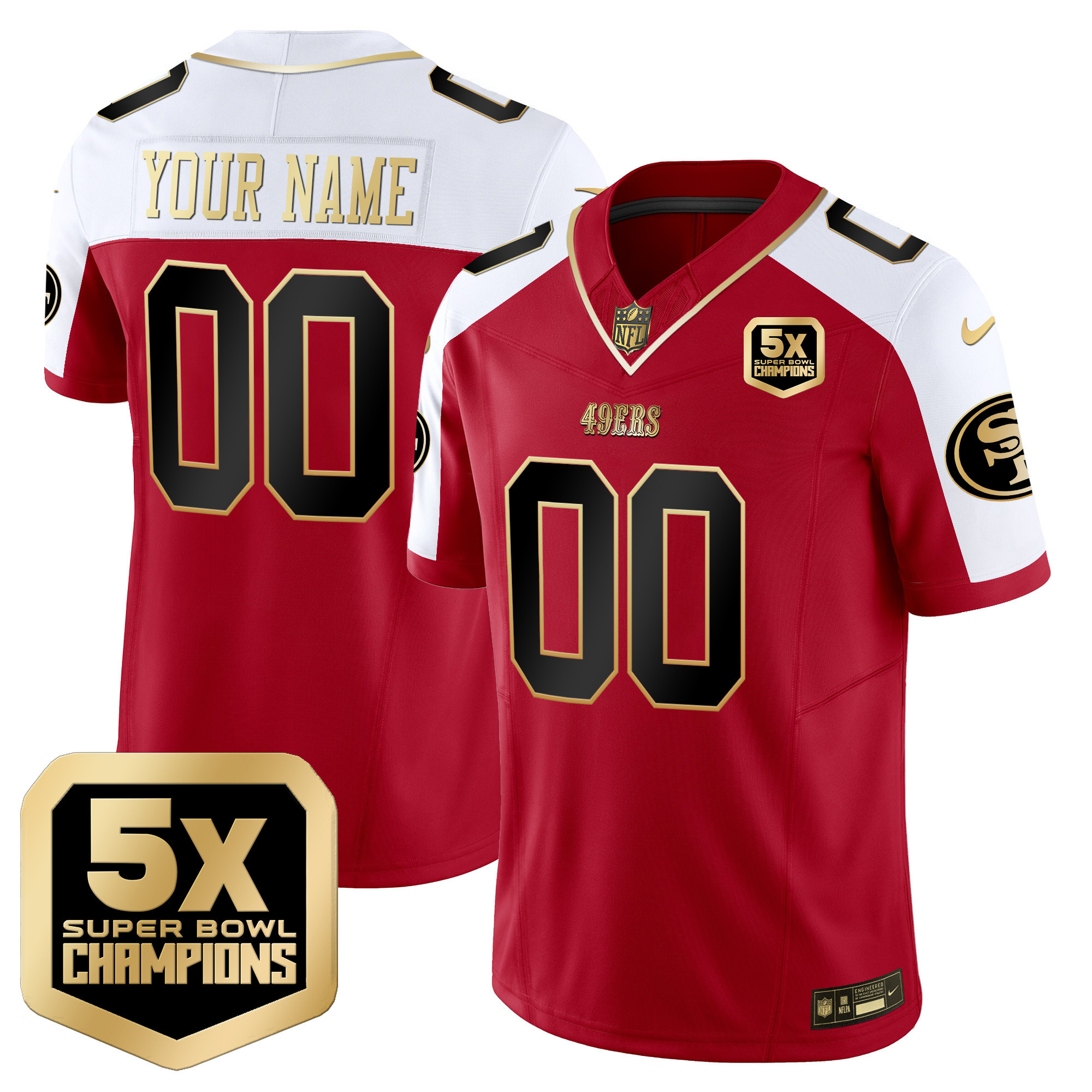 Men's San Francisco 49ers 5x Super Bowl Champions Vapor Limited Custom Alternate Jersey - All Stitched
