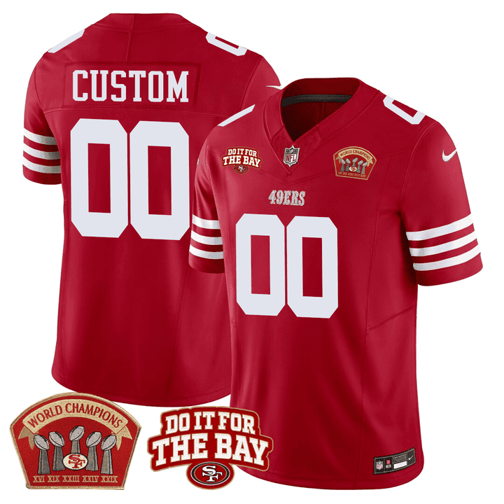 Men's San Francisco 49ers 5x World Champions & "Do It For The Bay" Patch Limited Custom Red Jersey - All Stitched