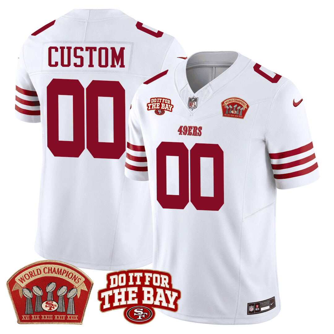 Men's San Francisco 49ers 5x World Champions & "Do It For The Bay" Patch Limited Custom White Jersey - All Stitched
