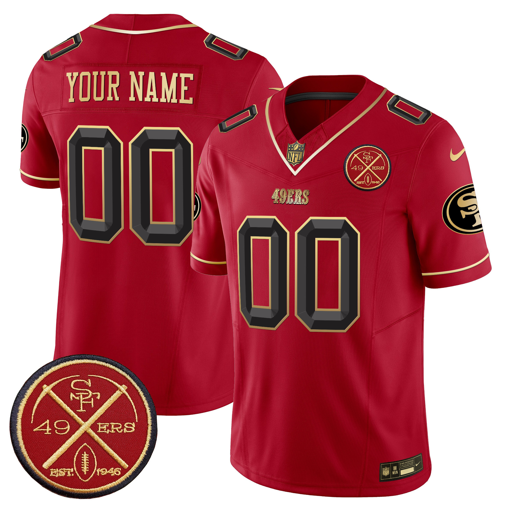 Men's San Francisco 49ers Est.1946 Patch Vapor Limited Custom Scarlet Limited Jersey V2 - All Stitched