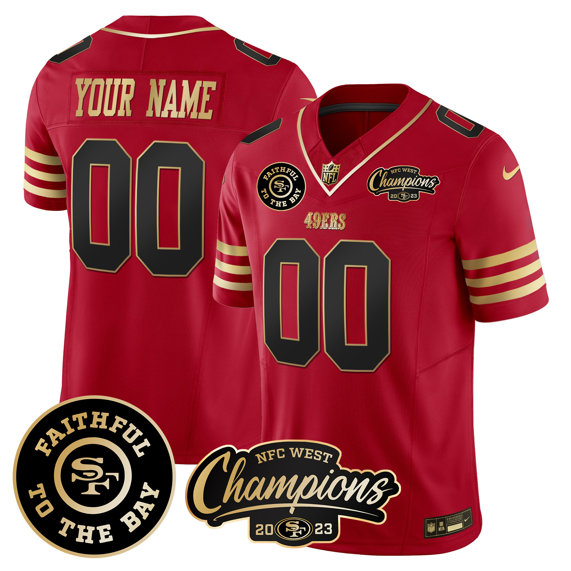 Men's San Francisco 49ers Faithful & 2023 NFC West Champions Patch Vapor Custom Black Scarlet Jersey - All Stitched