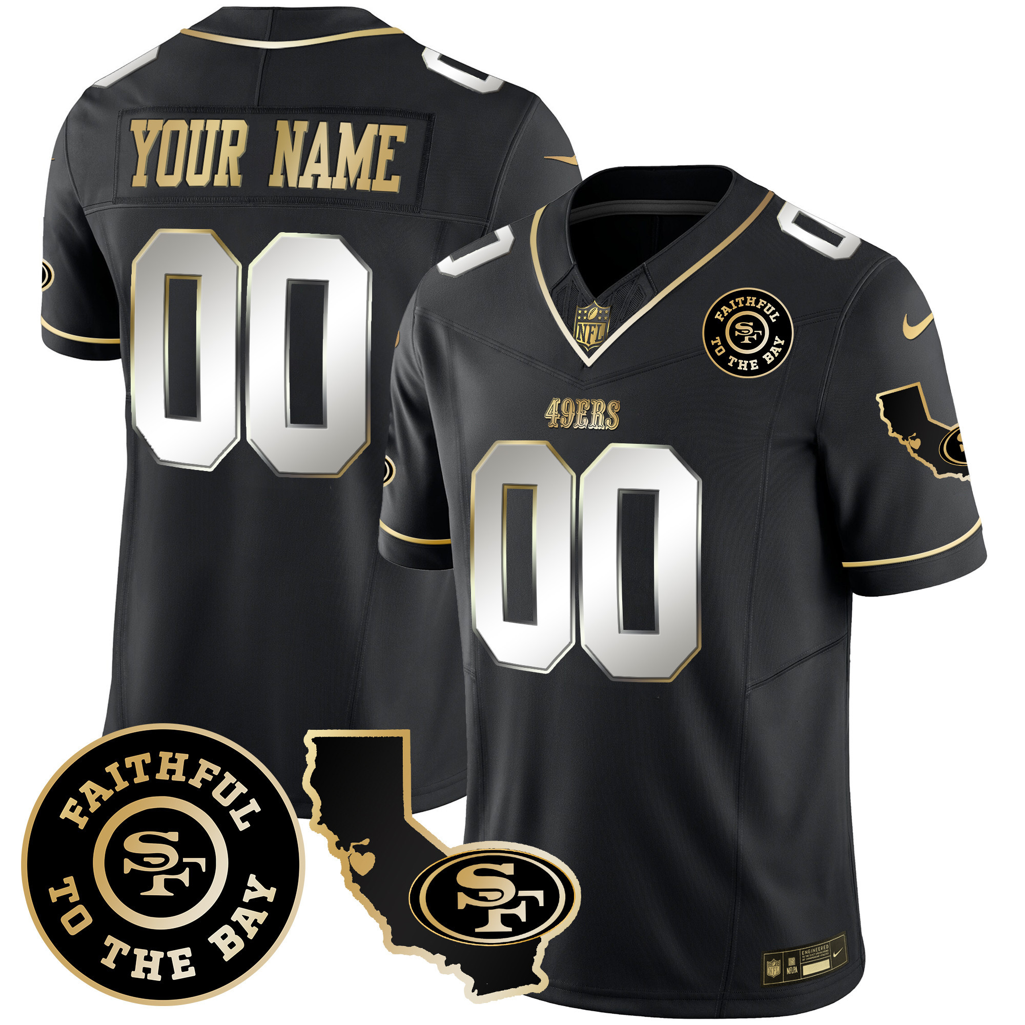 Men's San Francisco 49ers Faithful & California Patch Vapor Custom Black Limited Jersey - All Stitched