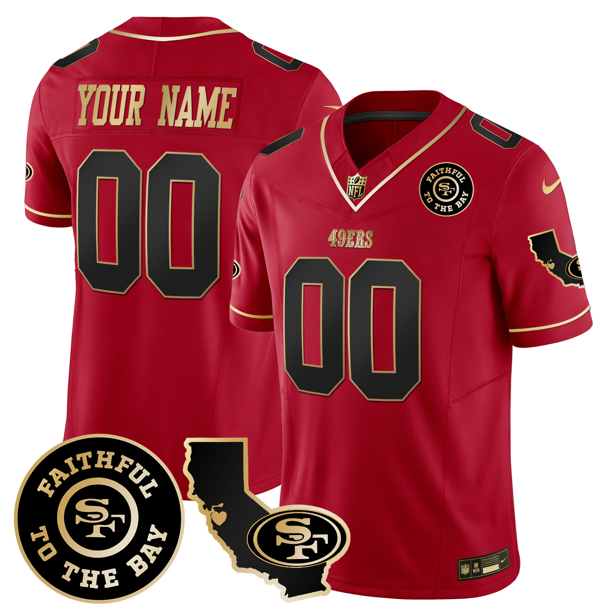 Men's San Francisco 49ers Faithful & California Patch Vapor Custom Scarlet Limited Jersey - All Stitched