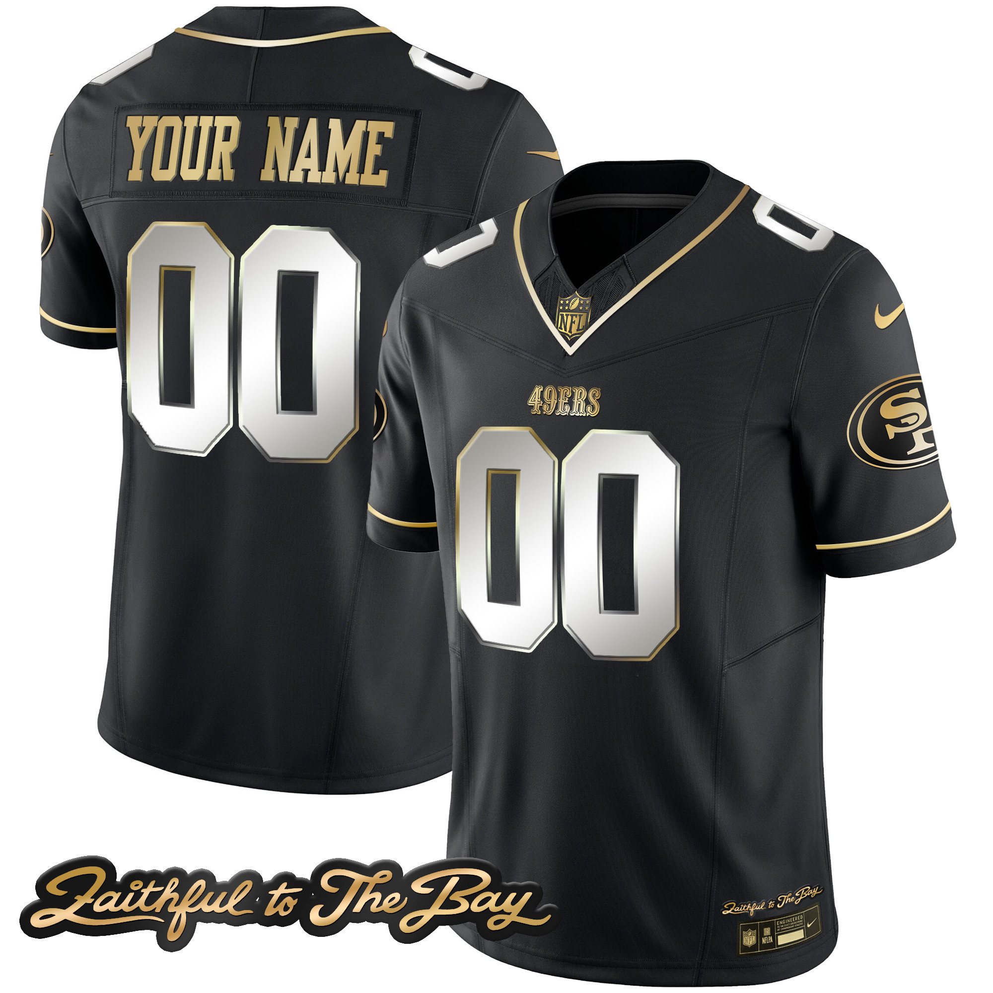 Men's San Francisco 49ers Faithful To The Bay Patch Vapor Custom Black Limited Jersey V3 - All Stitched