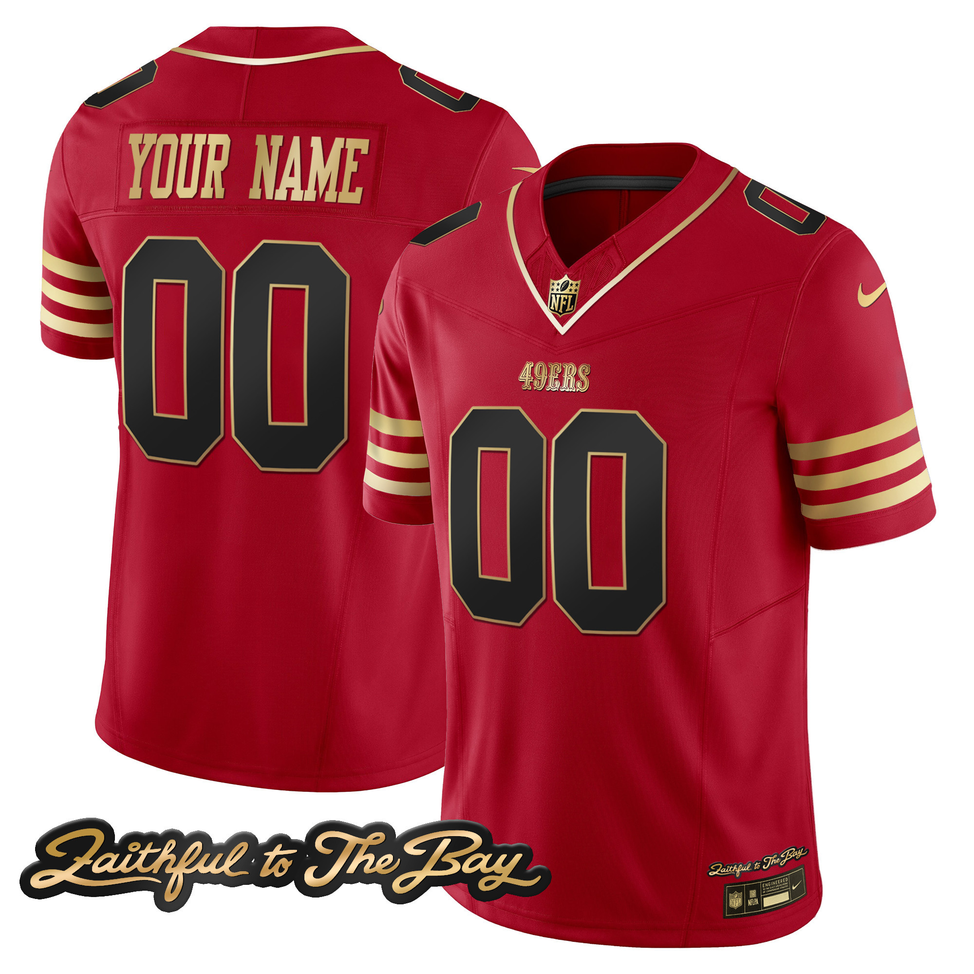 Men's San Francisco 49ers Faithful To The Bay Patch Vapor Custom Black Scarlet Jersey V3 - All Stitched