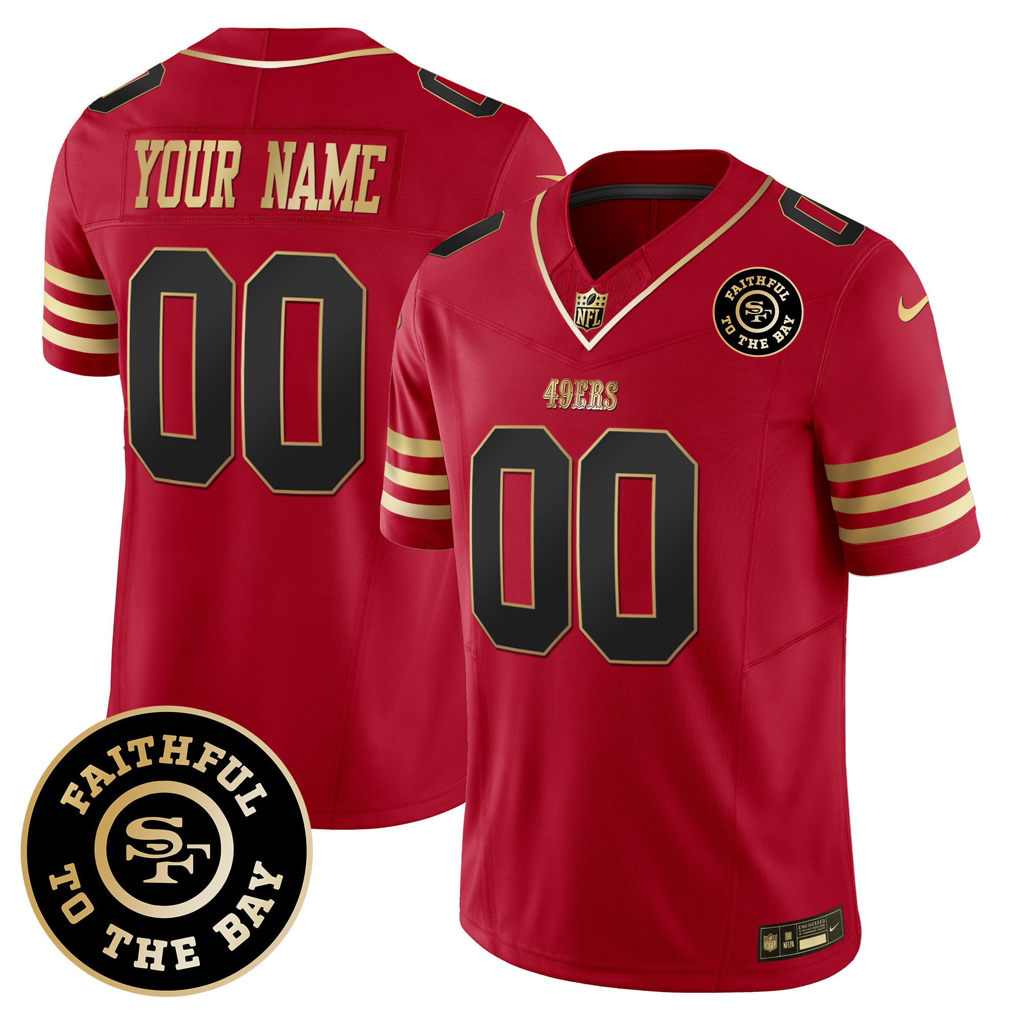 Men's San Francisco 49ers Faithful To The Bay Patch Vapor Custom Black Scarlet Jersey V5 - All Stitched