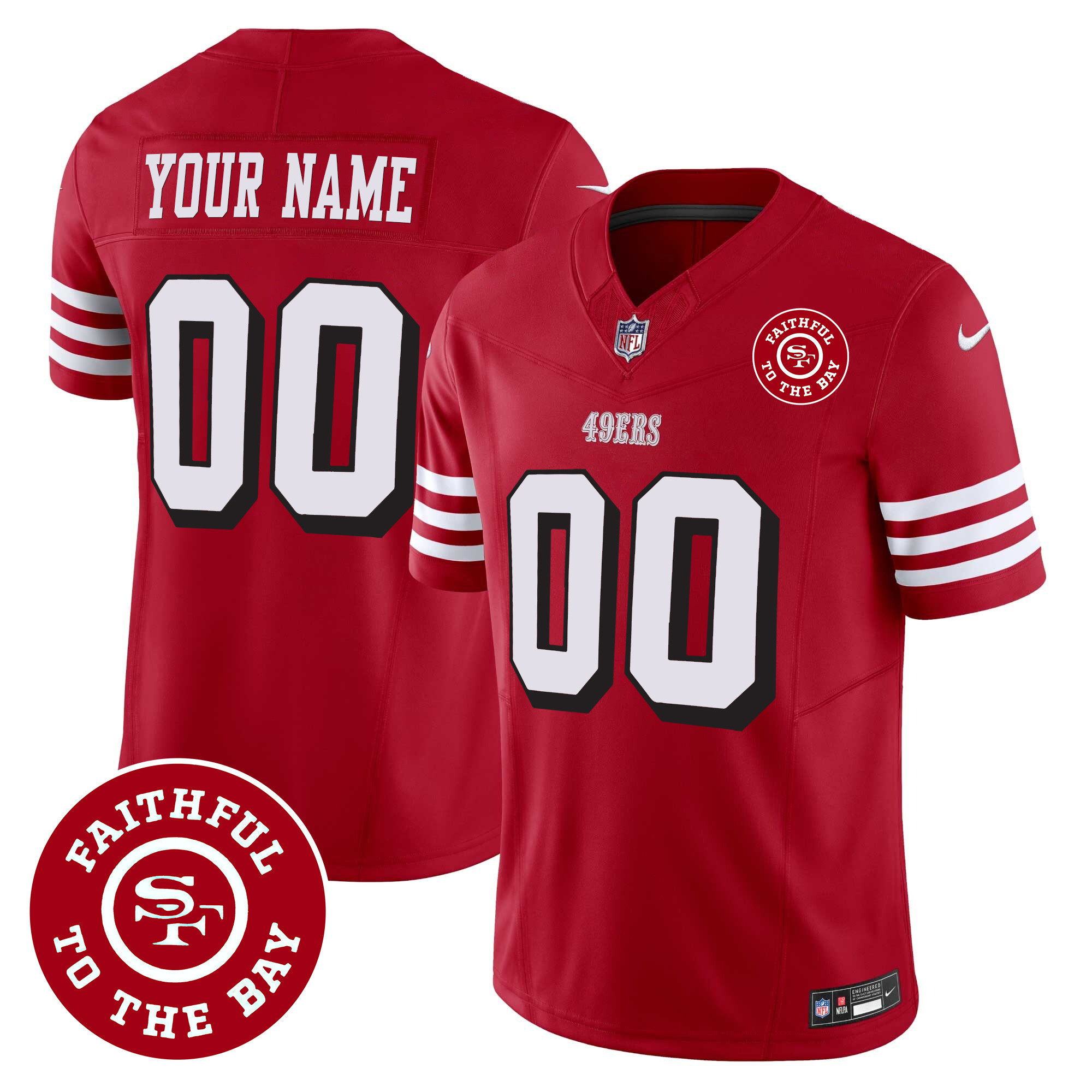 Men's San Francisco 49ers Faithful To The Bay Patch Vapor Custom Red Jersey V2 - All Stitched