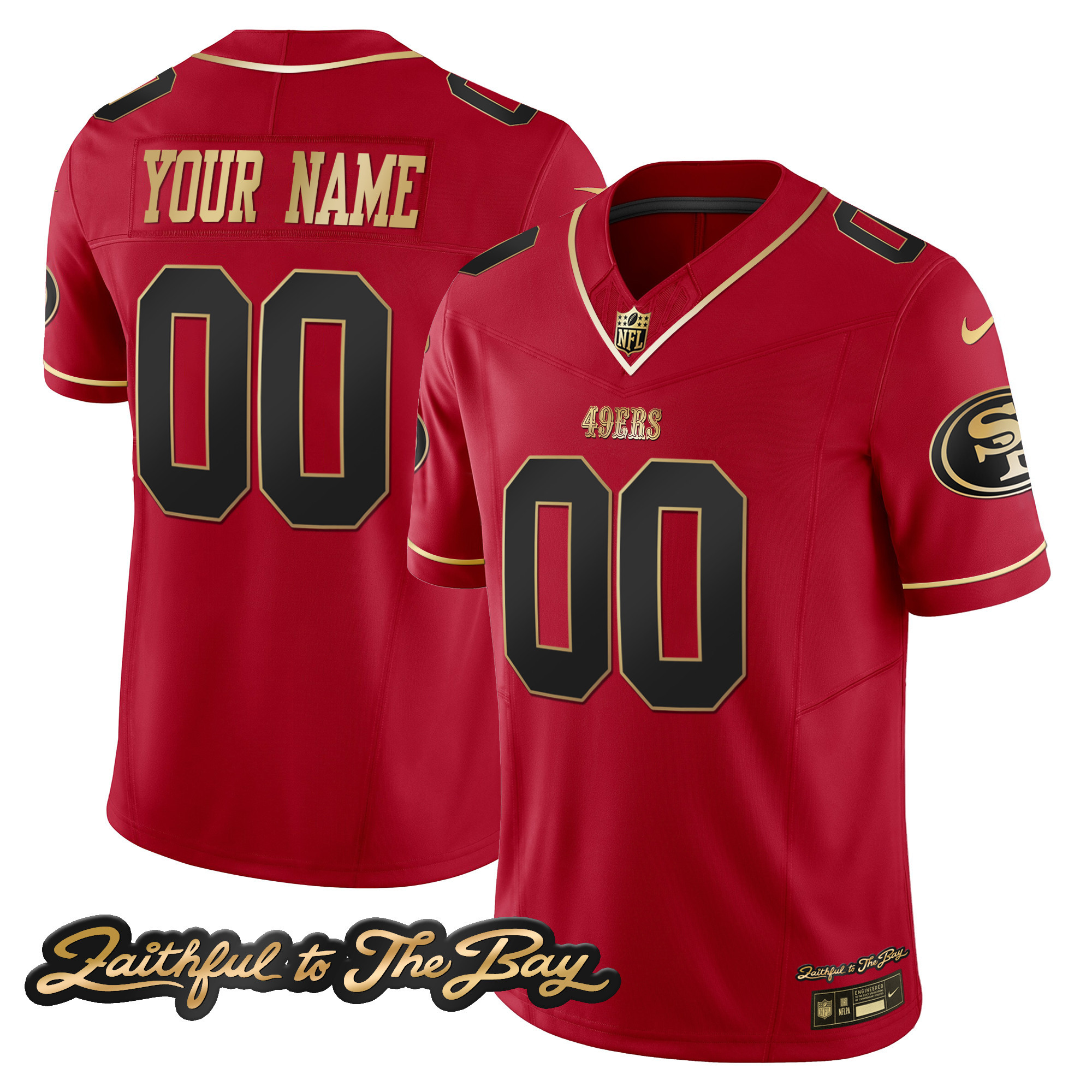 Men's San Francisco 49ers Faithful To The Bay Patch Vapor Custom Scarlet Limited Jersey V3 - All Stitched
