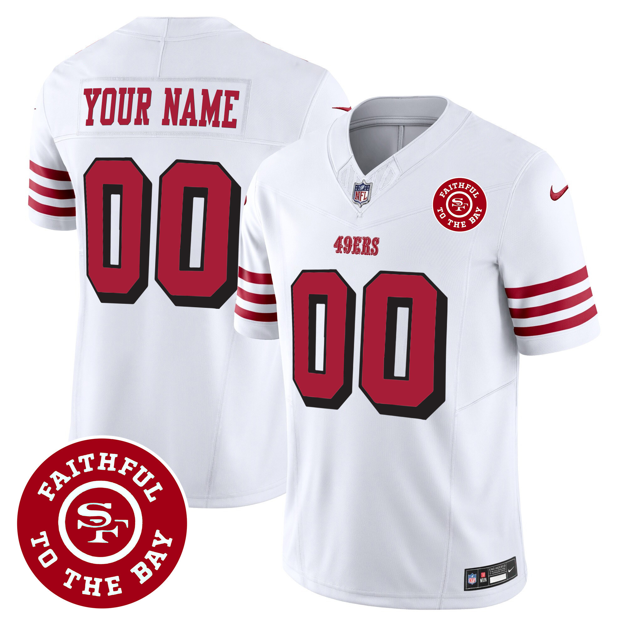 Men's San Francisco 49ers Faithful To The Bay Patch Vapor Custom White Jersey V2 - All Stitched