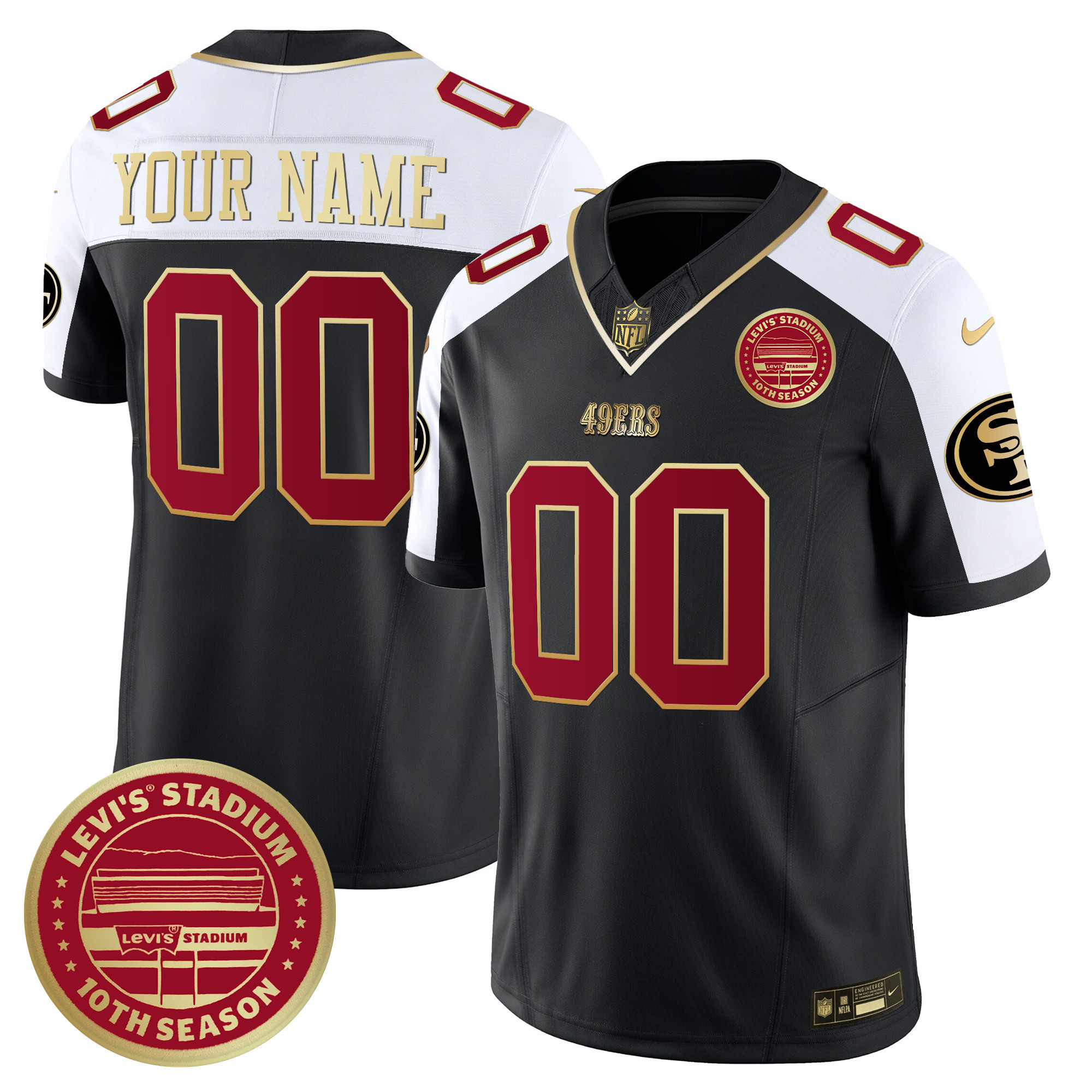 Men's San Francisco 49ers Levi's Stadium 10th Season Patch Vapor Limited Custom Black Alternate Jersey - All Stitched