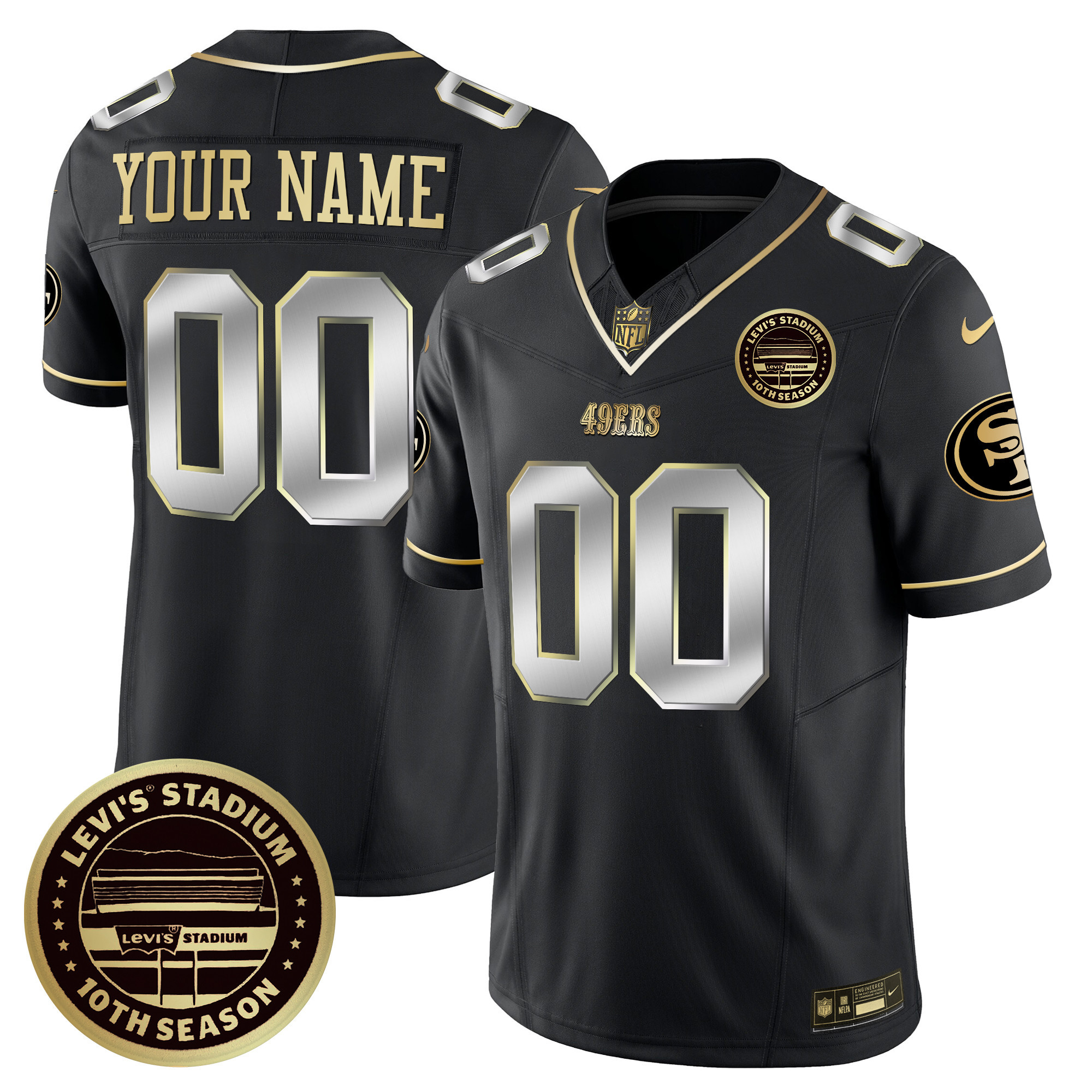 Men's San Francisco 49ers Levi's Stadium 10th Season Patch Vapor Limited Custom Black Limited Jersey - All Stitched